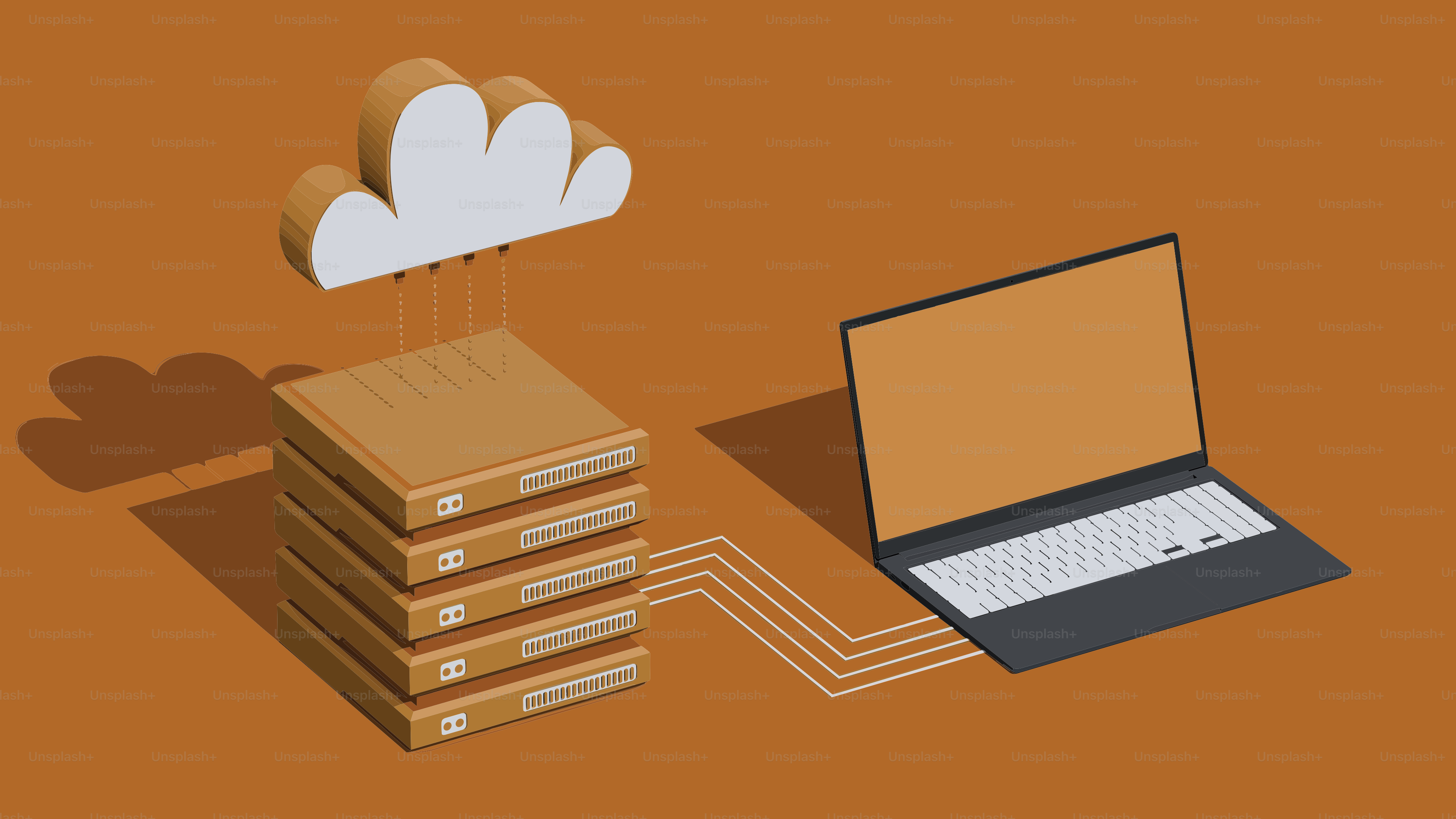 Cloud computing with servers and laptop