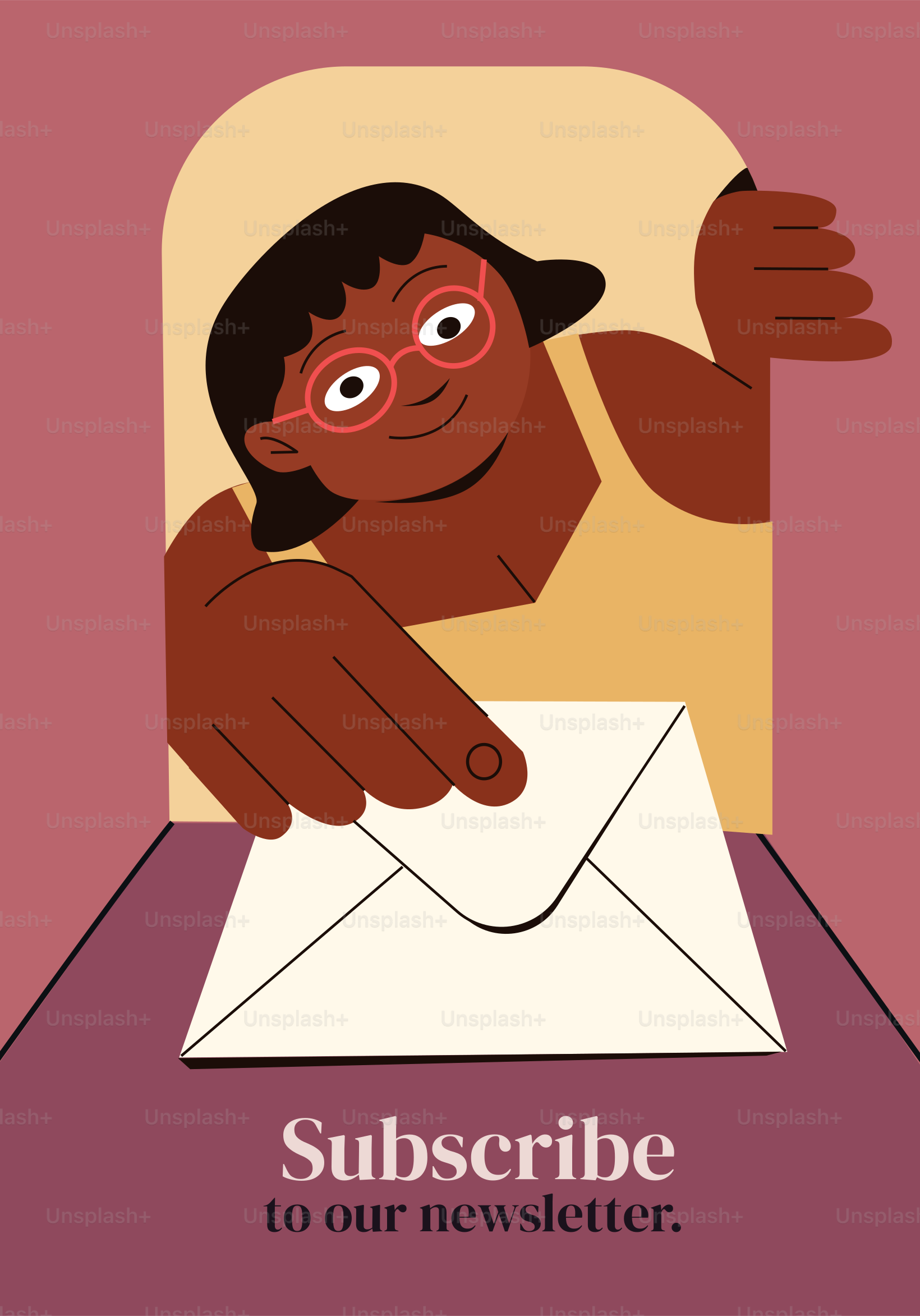 Woman putting envelope in mailbox with subscribe text