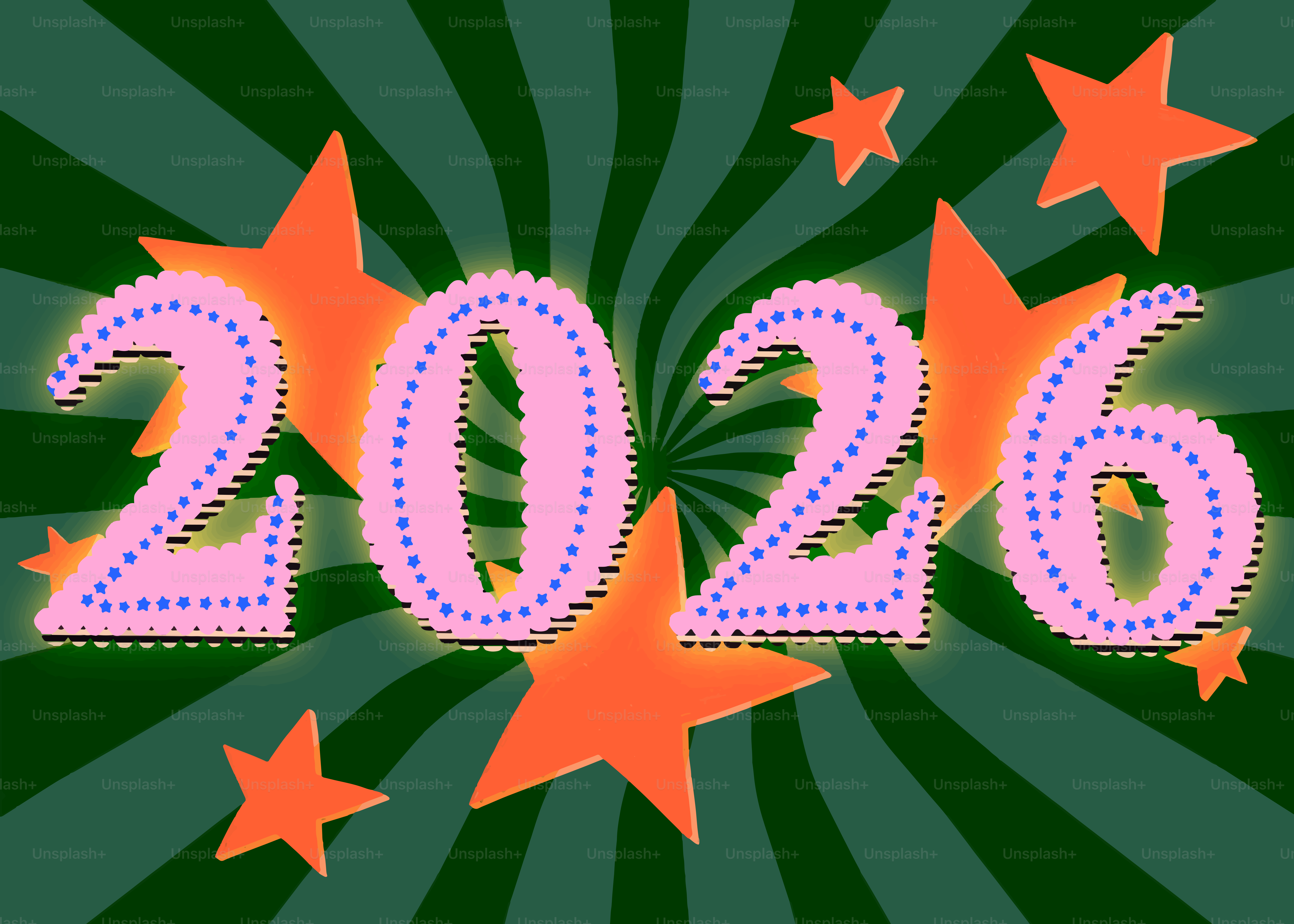 Das Jahr 2026 mit Sternen und wirbelndem Hintergrund