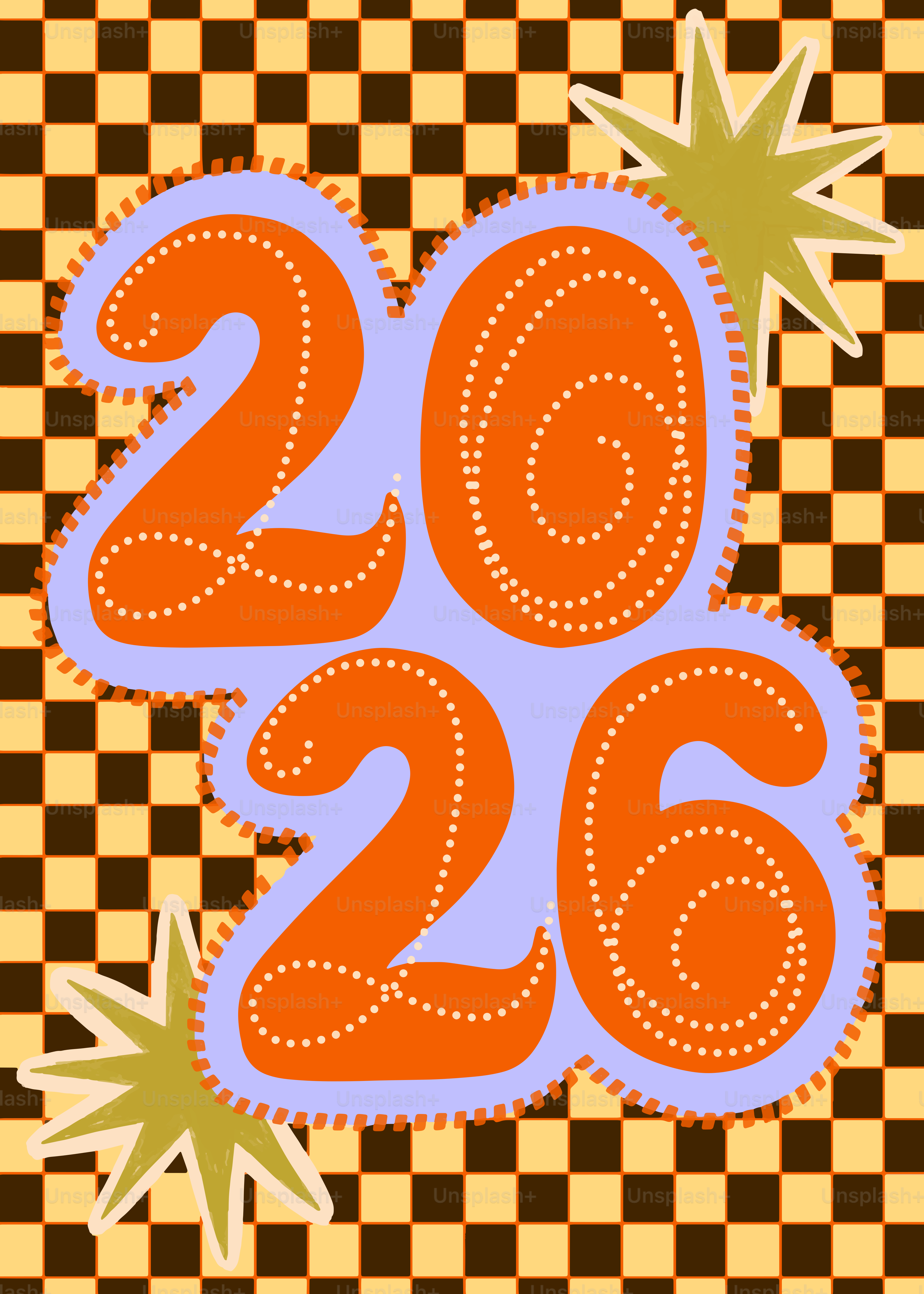 Retro 2026 numbers on a checkered background