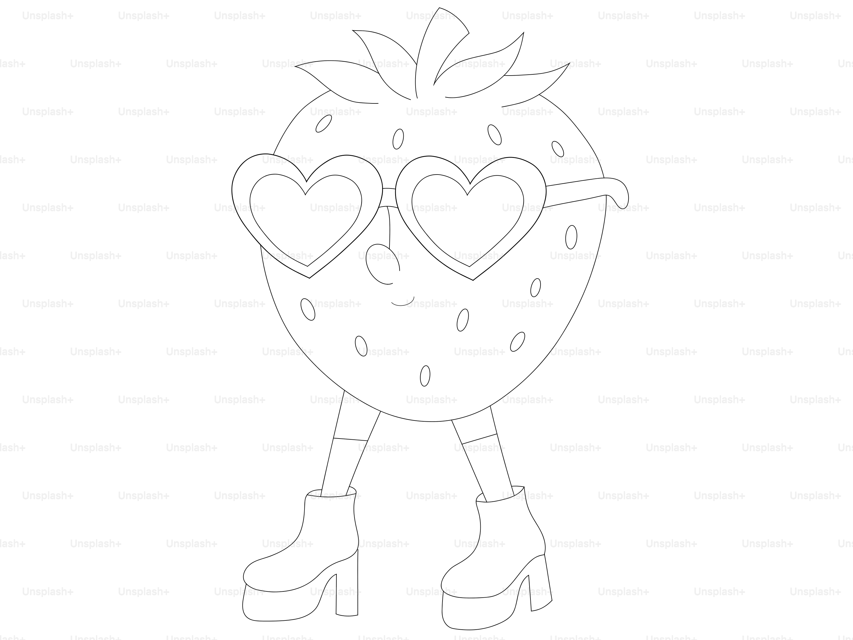 Strawberry character wearing heart sunglasses and platform boots