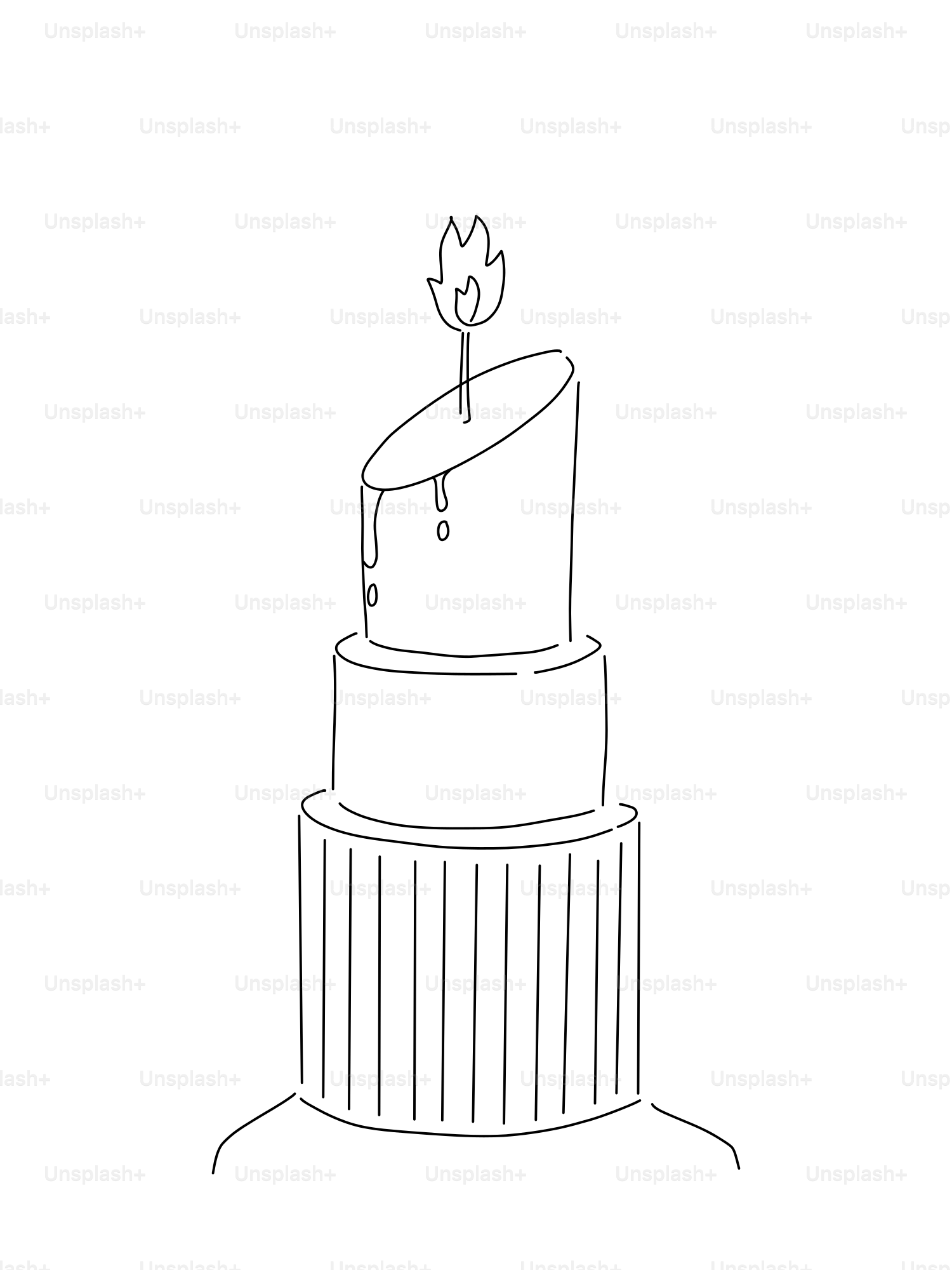 A line drawing of a lit candle on a cake.