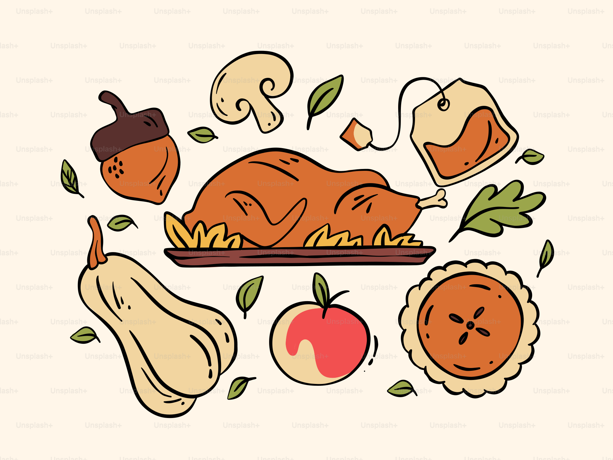 Image vectorielle Happy Thanksgiving Fond Avec Des Fruits Légumes Colorés  Sur Fond par ©almoond - 219707640, image size:3000x2250