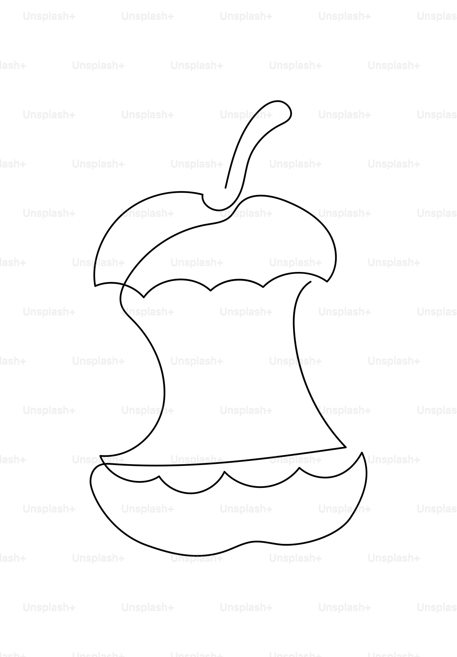 An apple core drawn with a single line