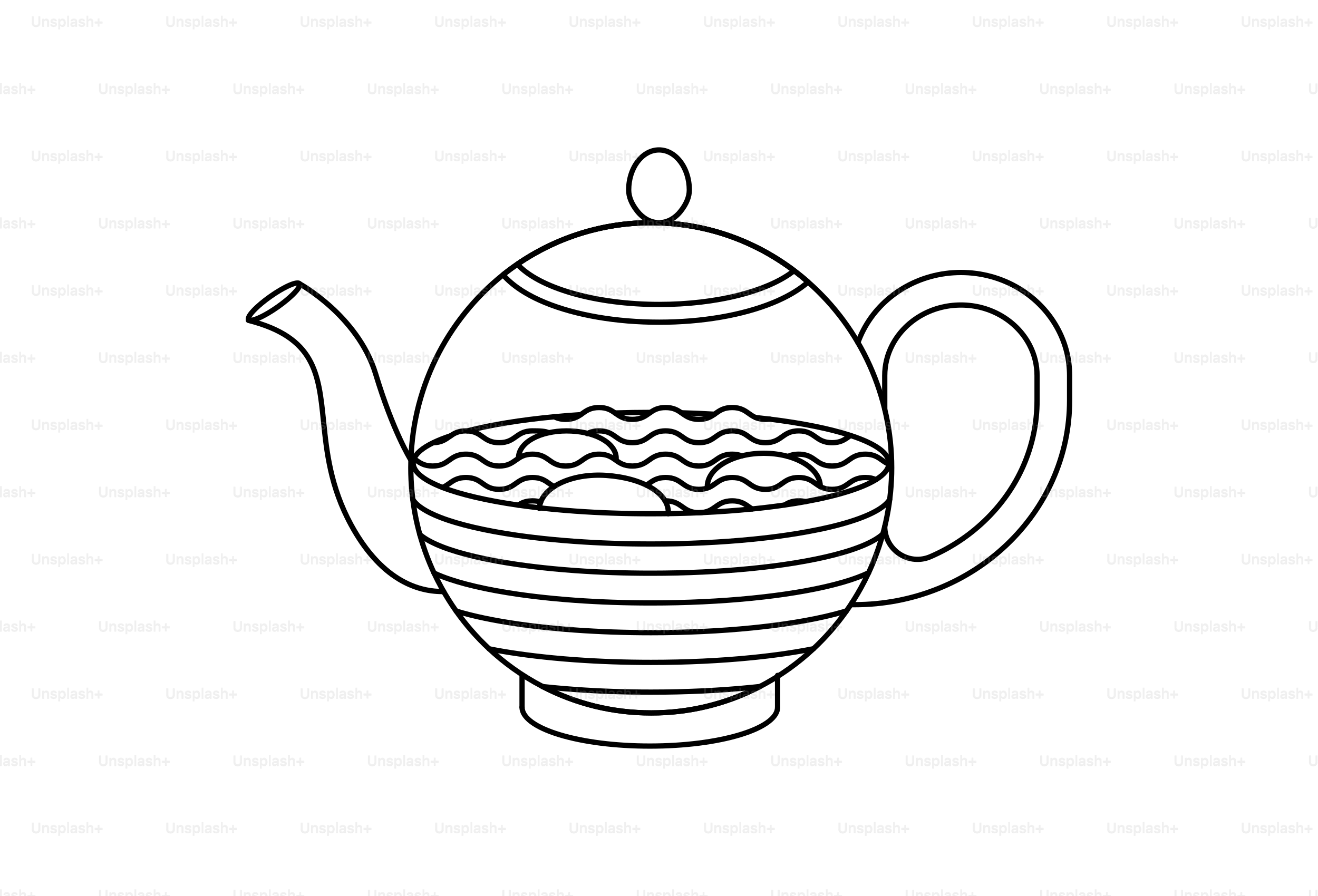 A line drawing of a teapot with wavy liquid inside.