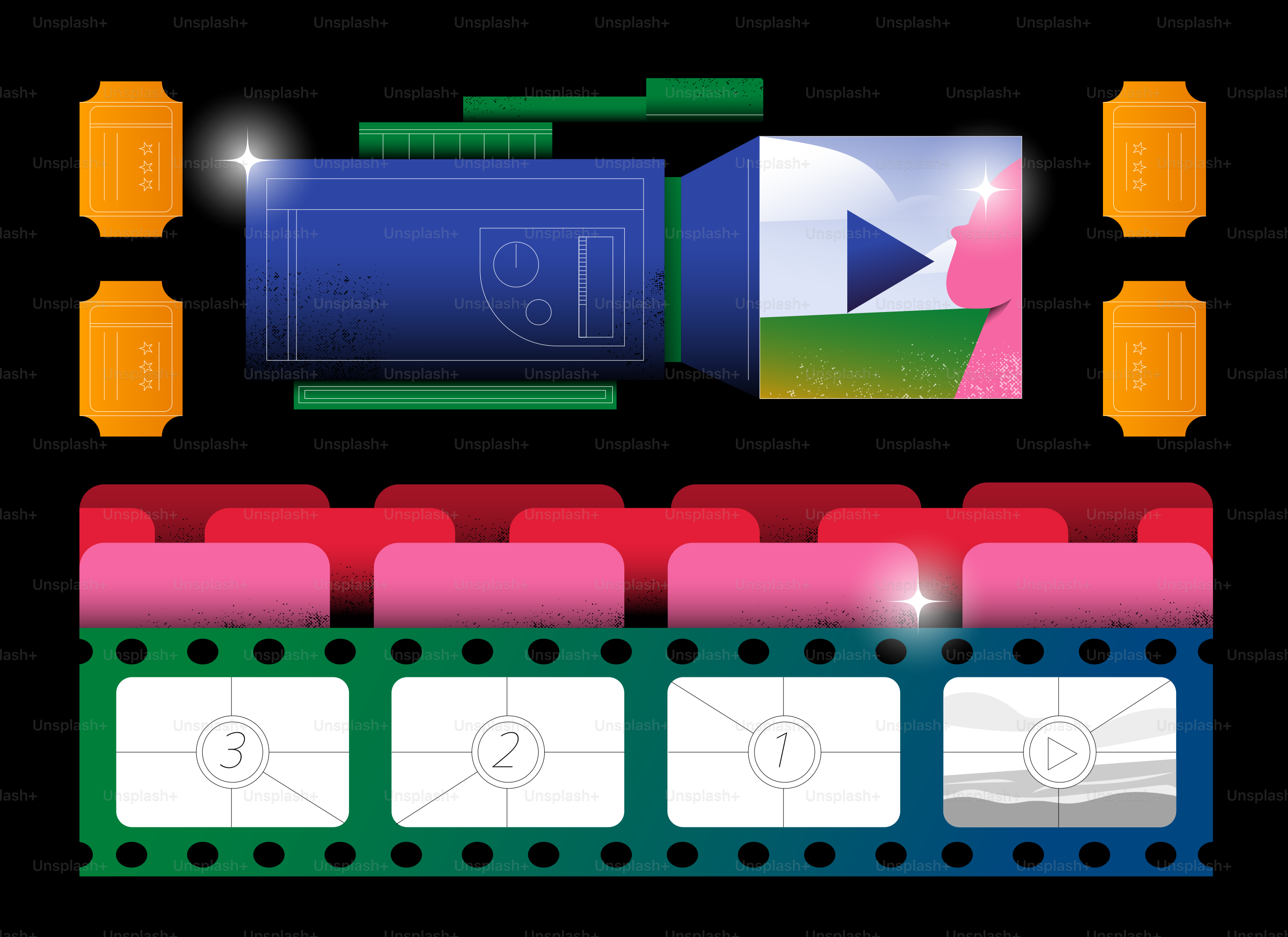 Film reel with camera and tickets