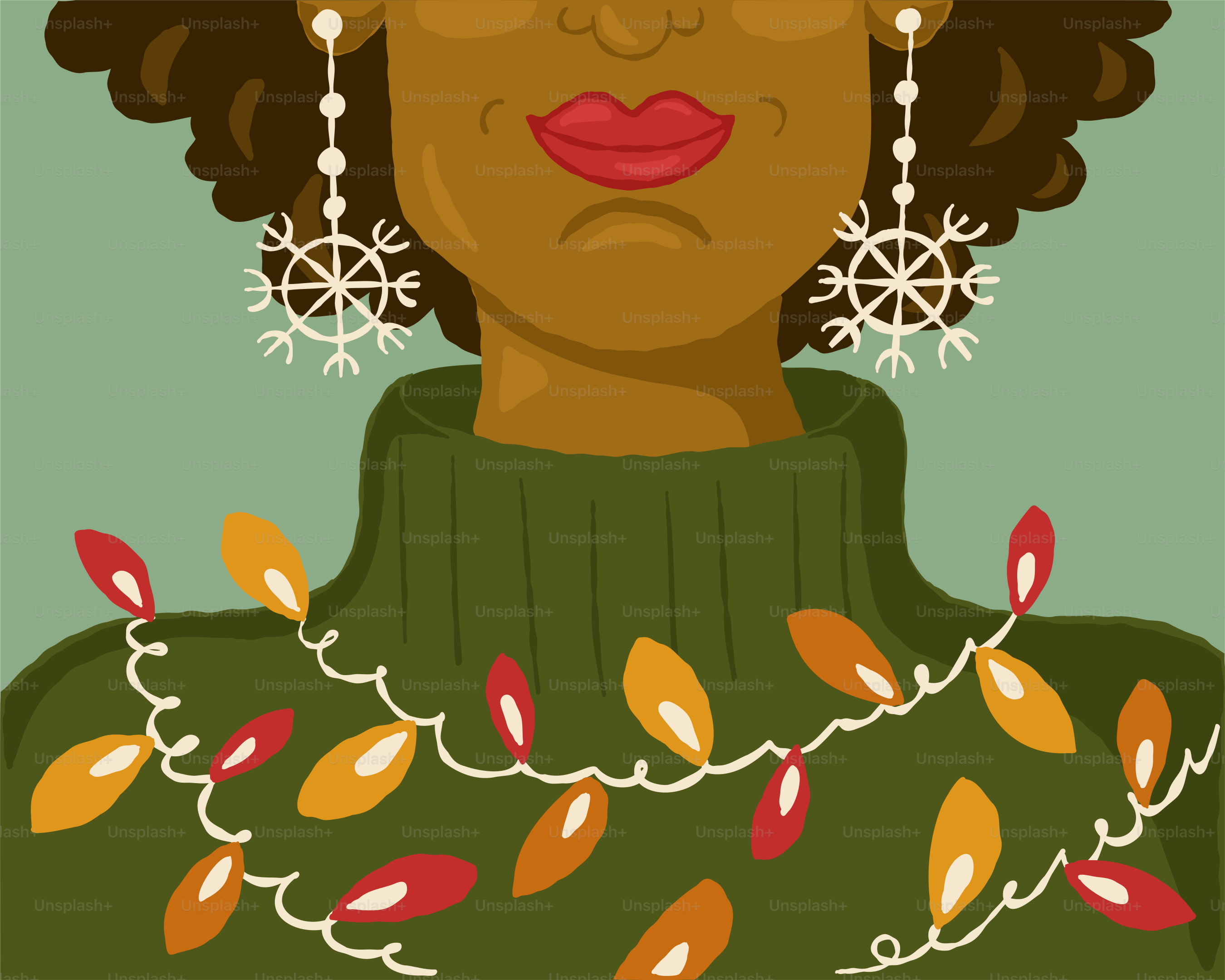 Woman wearing a festive holiday sweater with lights