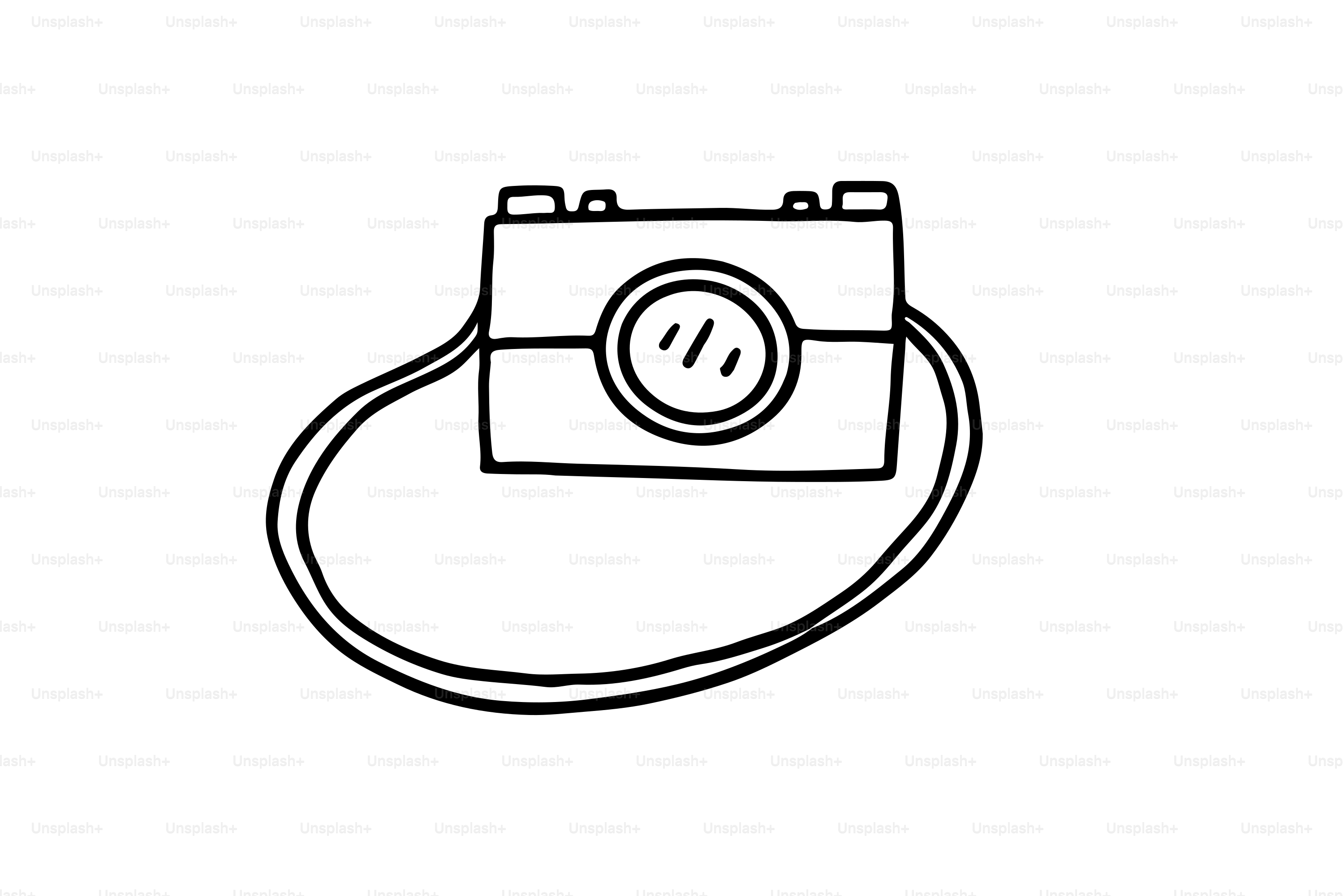 Un semplice disegno a linee di una macchina fotografica con una cinghia