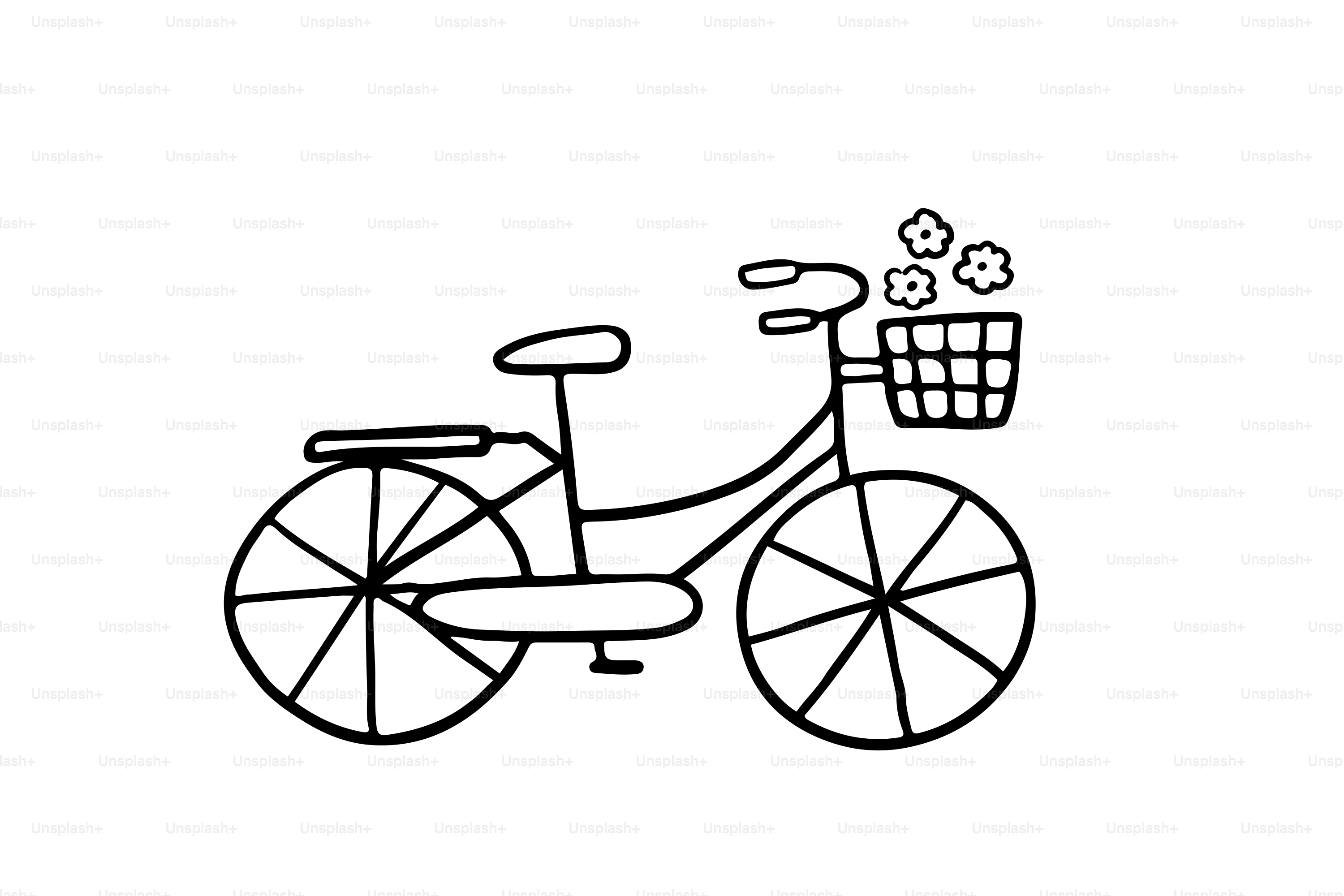 A simple line drawing of a bicycle with flowers.