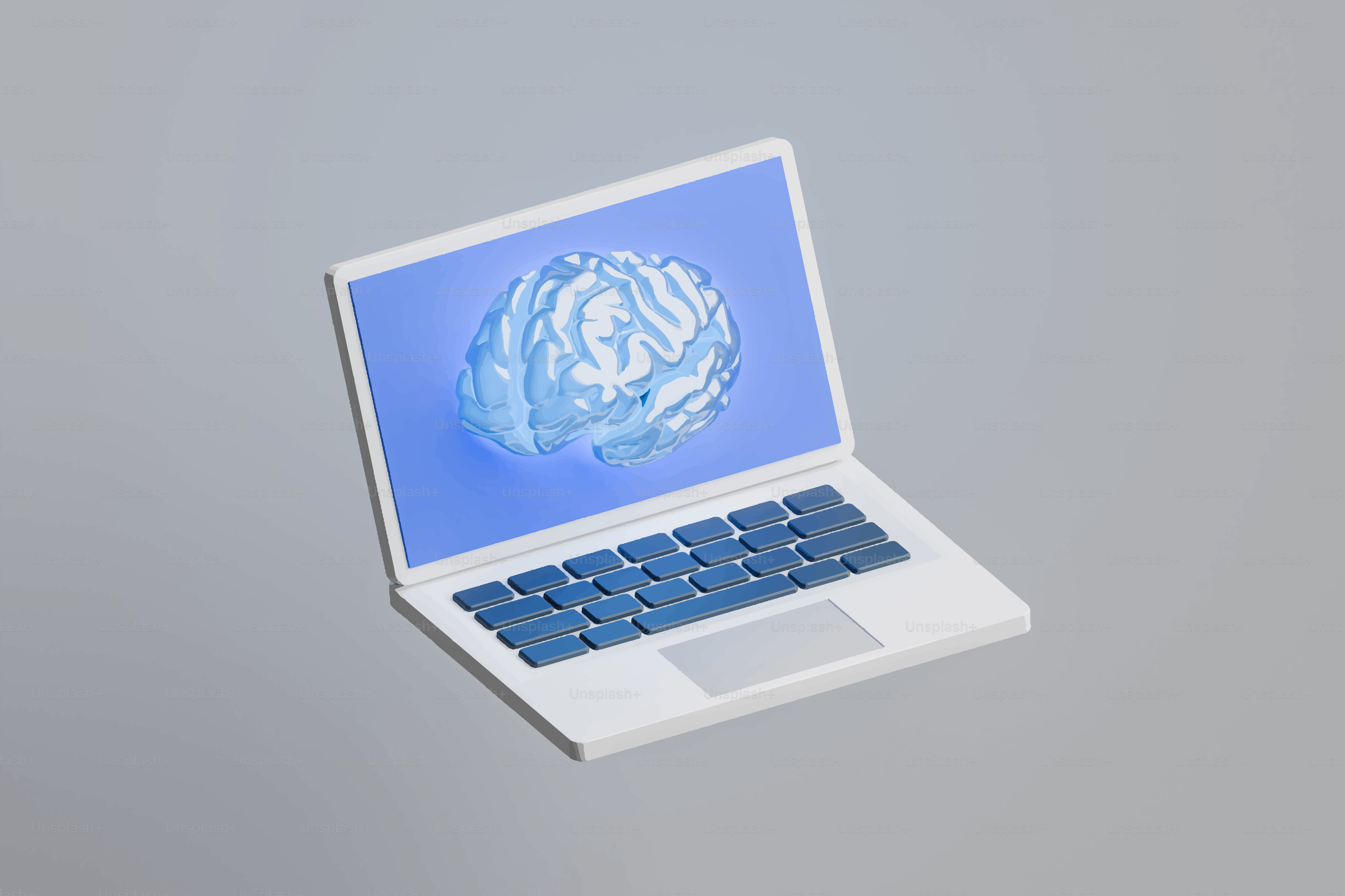 Laptop displaying a stylized brain illustration