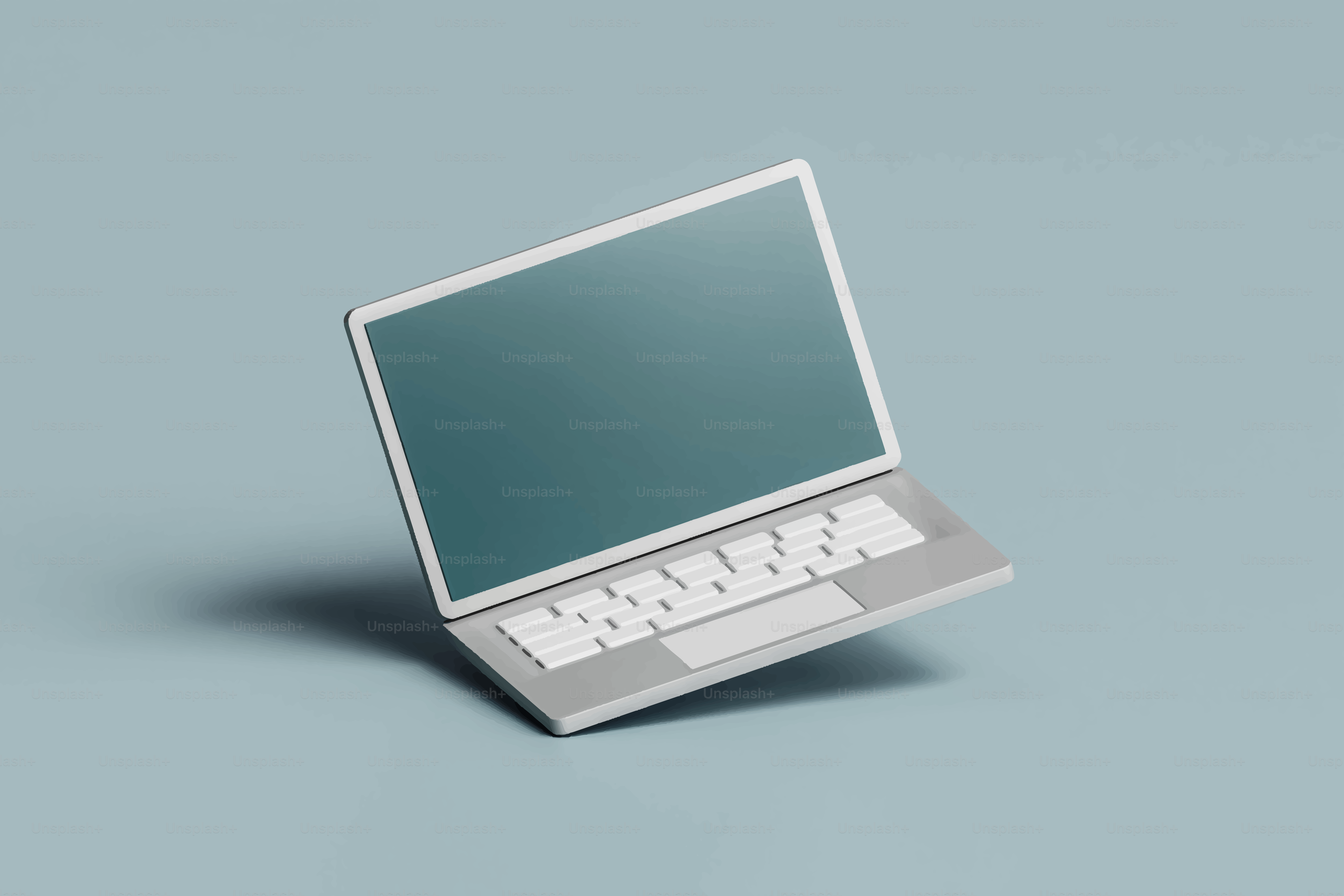 Ein moderner Laptop auf hellblauem Hintergrund.