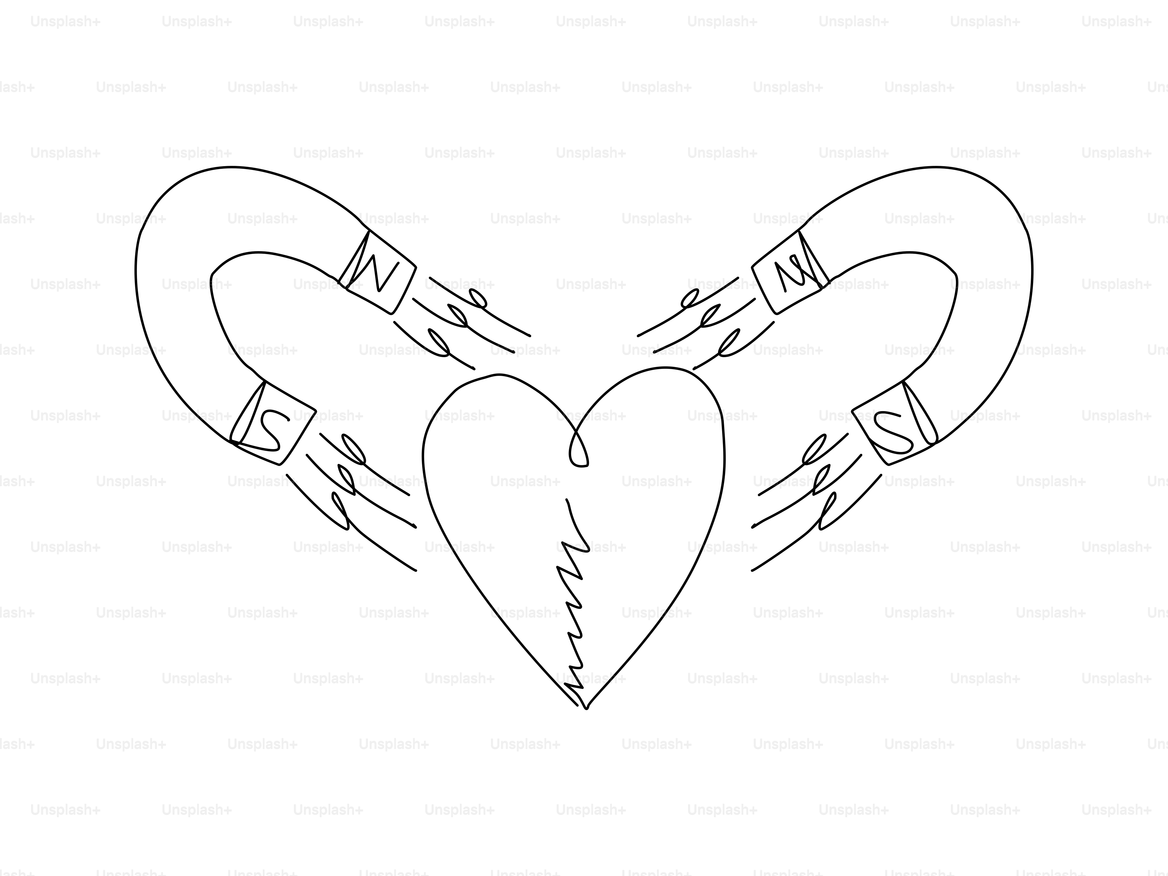 Two horseshoe magnets attracting a heart