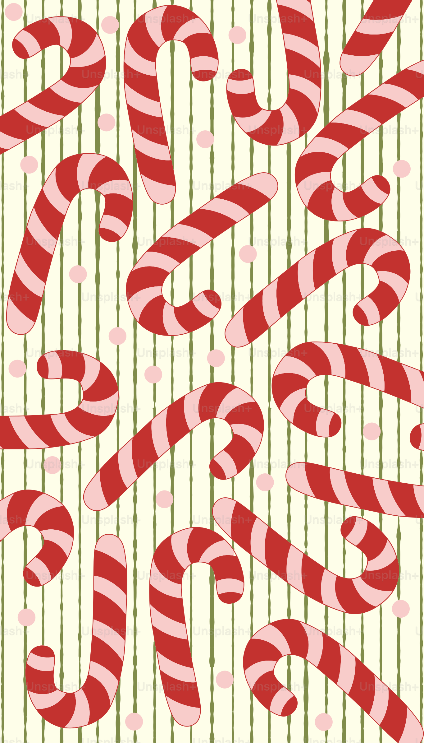 Red and pink candy canes on a striped background.