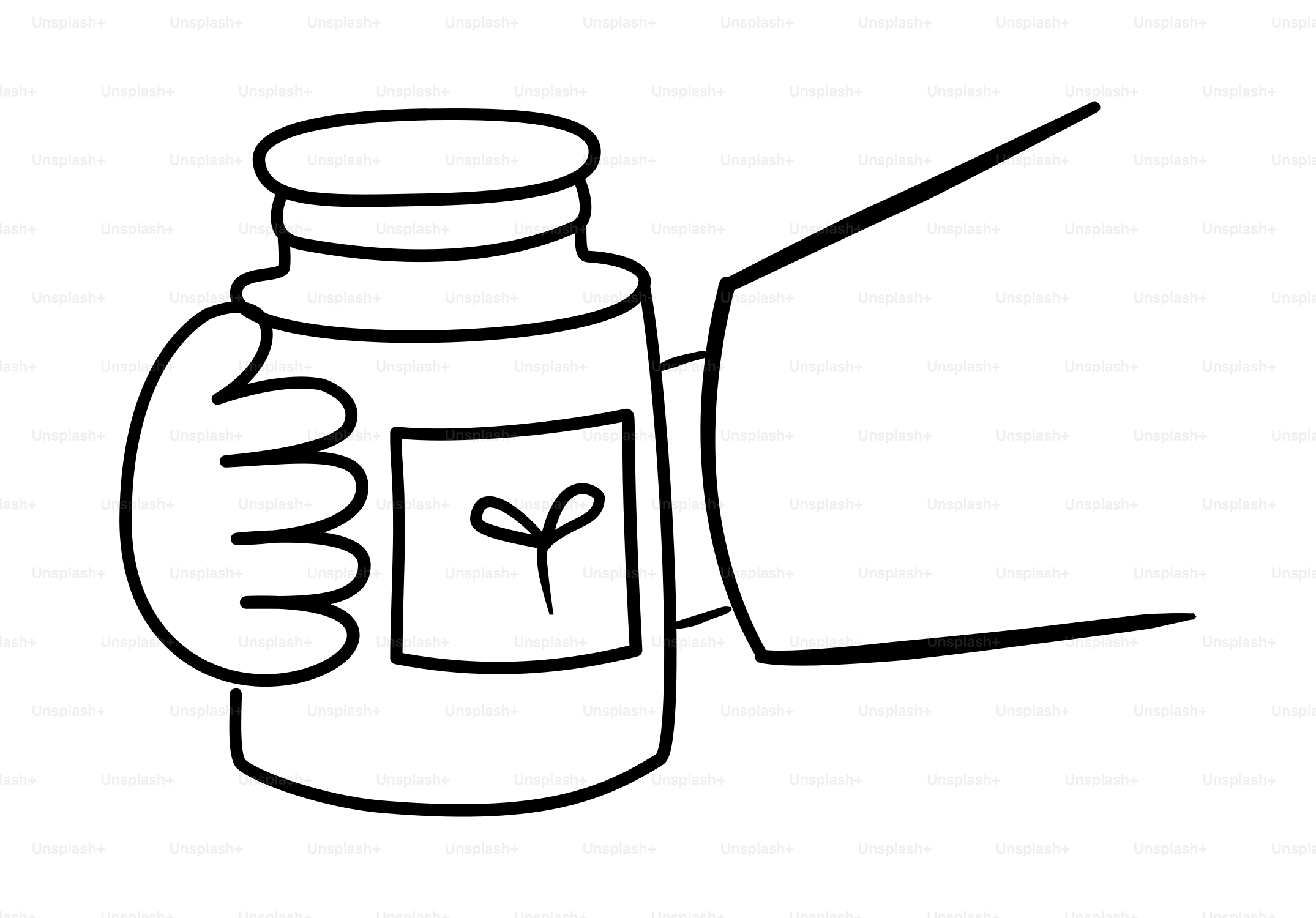 Hand holding a jar with a sprout logo.