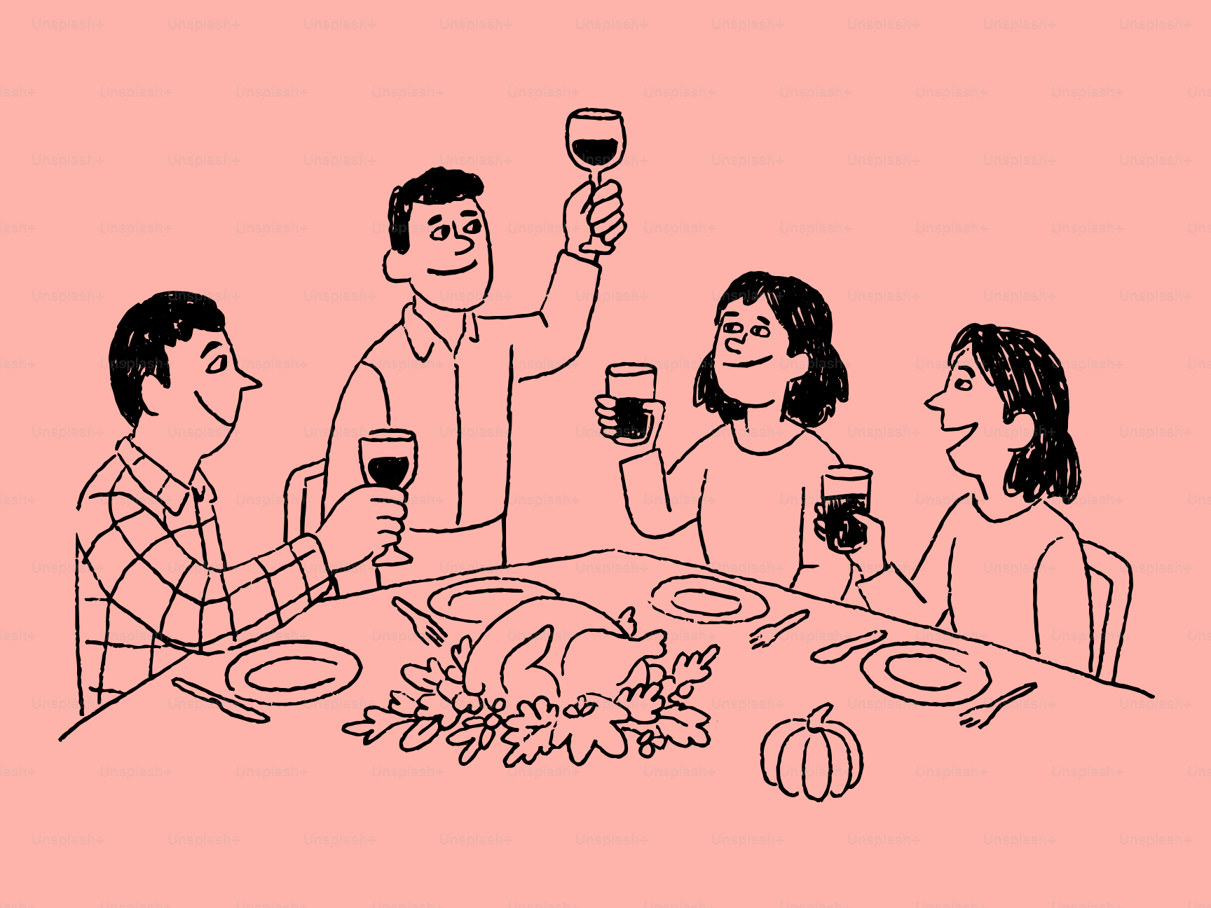 가족들은 식탁에 모여 식사를 했습니다. 벡터 – Unsplash의 그림 이미지, image size:3000x2250