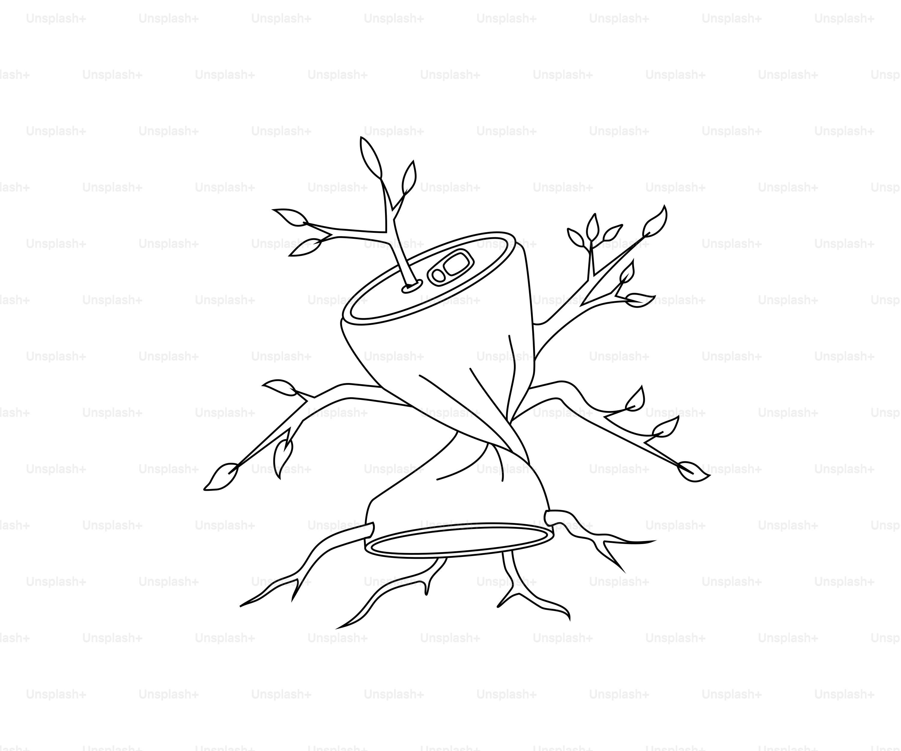 Tree stump with growing branches and roots