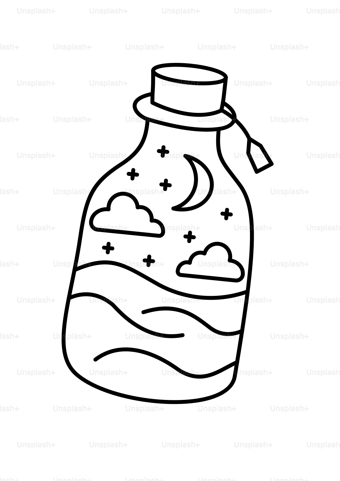 Bottle with a night sky and clouds inside