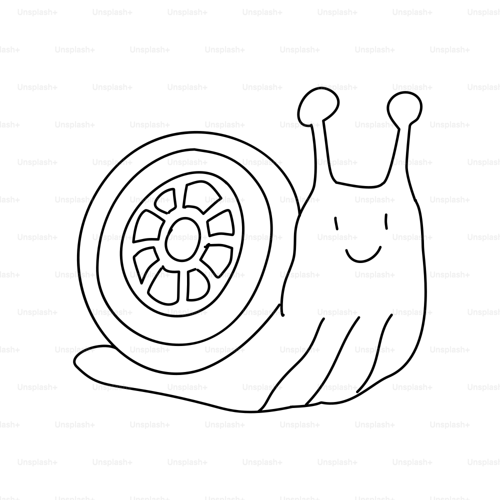 A cartoon snail with a wheel for a shell.