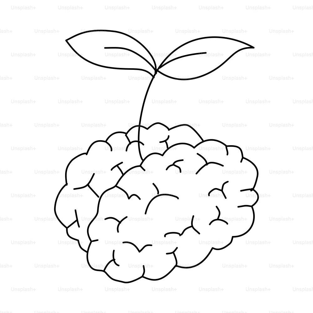 A brain with a sprout growing from it.