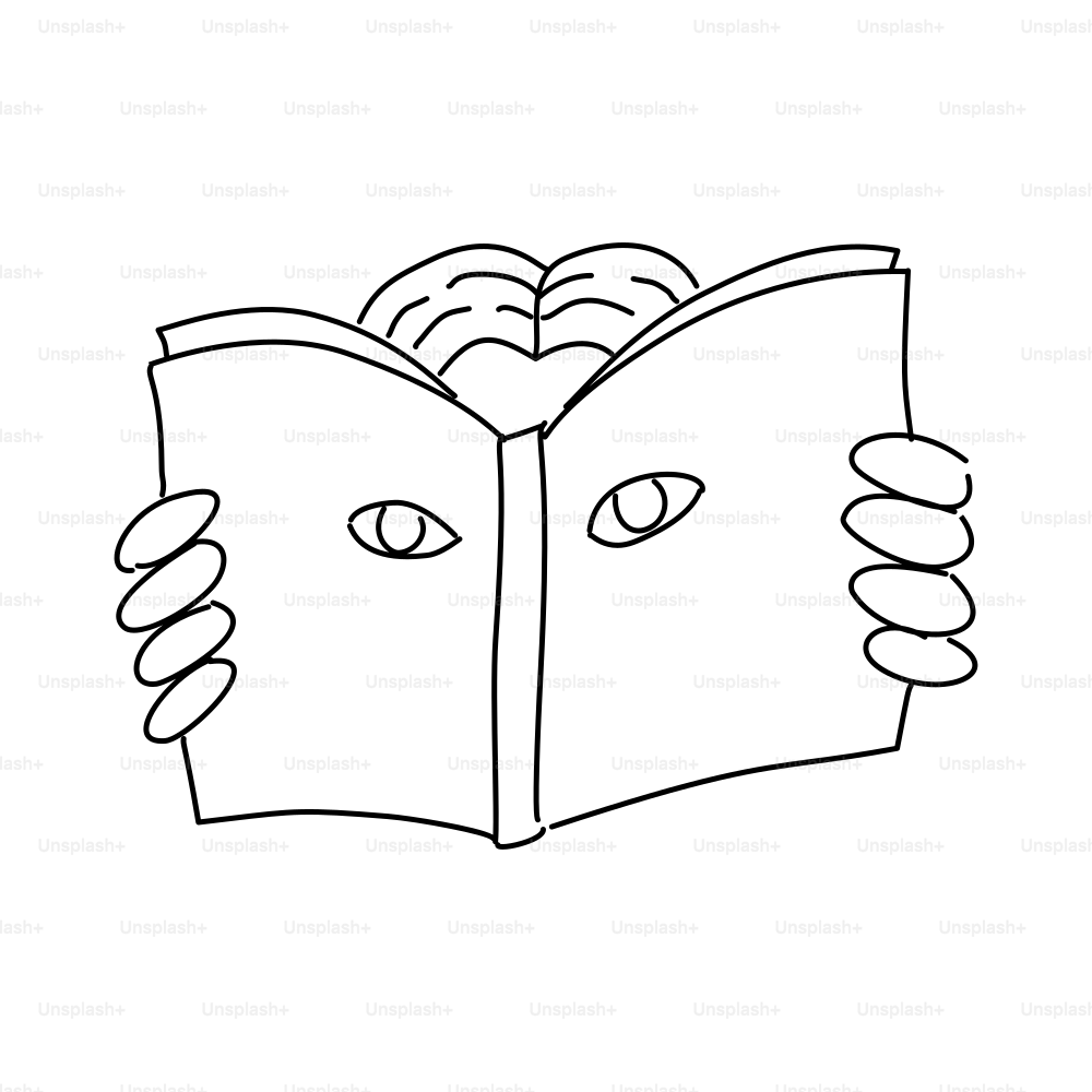 Person reading a book with eyes on cover