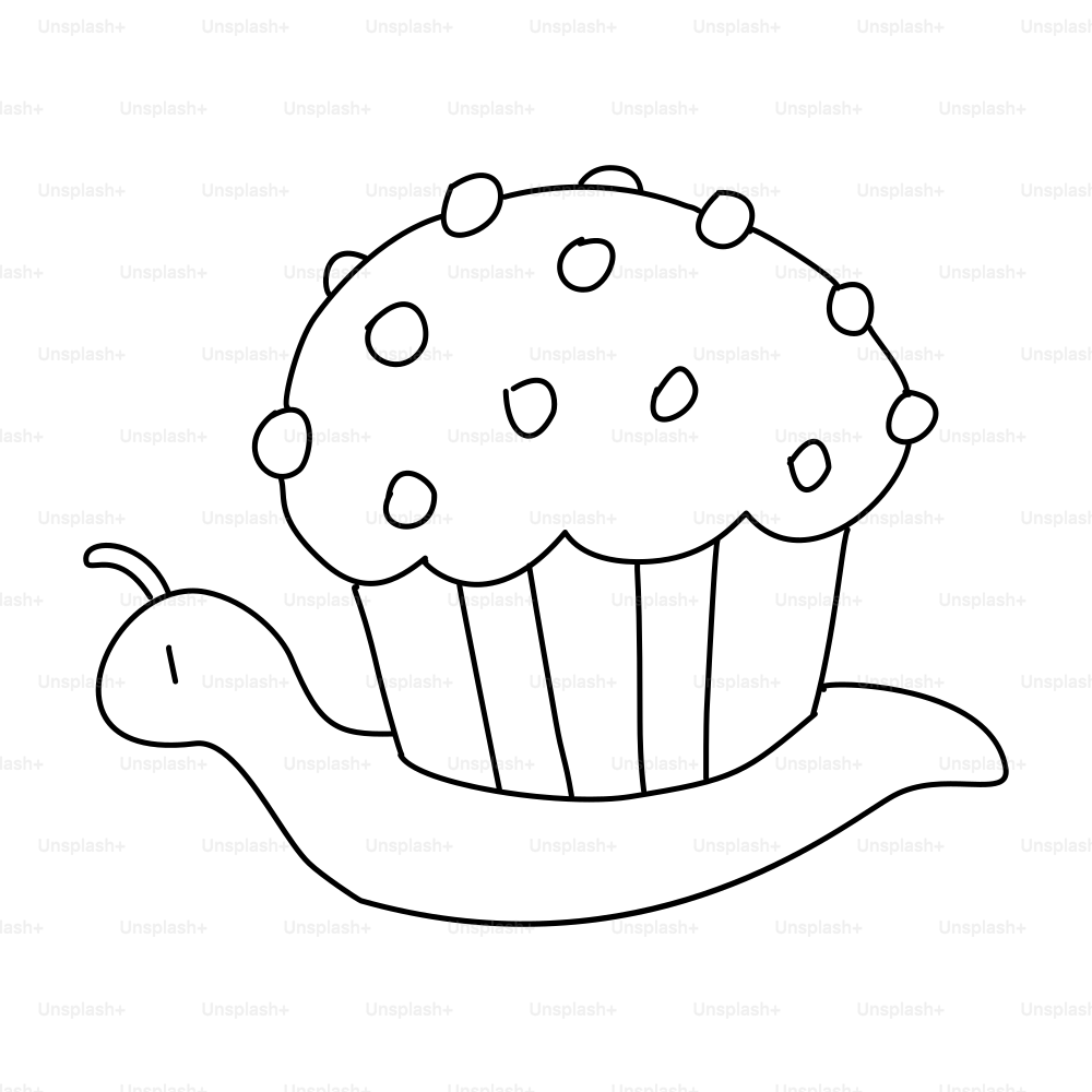 A snail carrying a cupcake on its shell