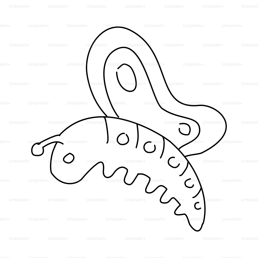 A simple line drawing of a caterpillar with butterfly wings.