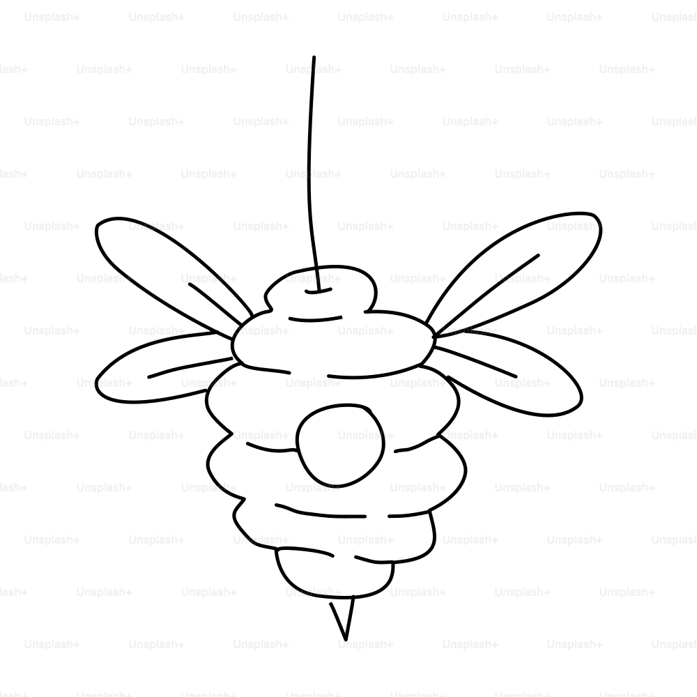 A simple drawing of a beehive with wings.