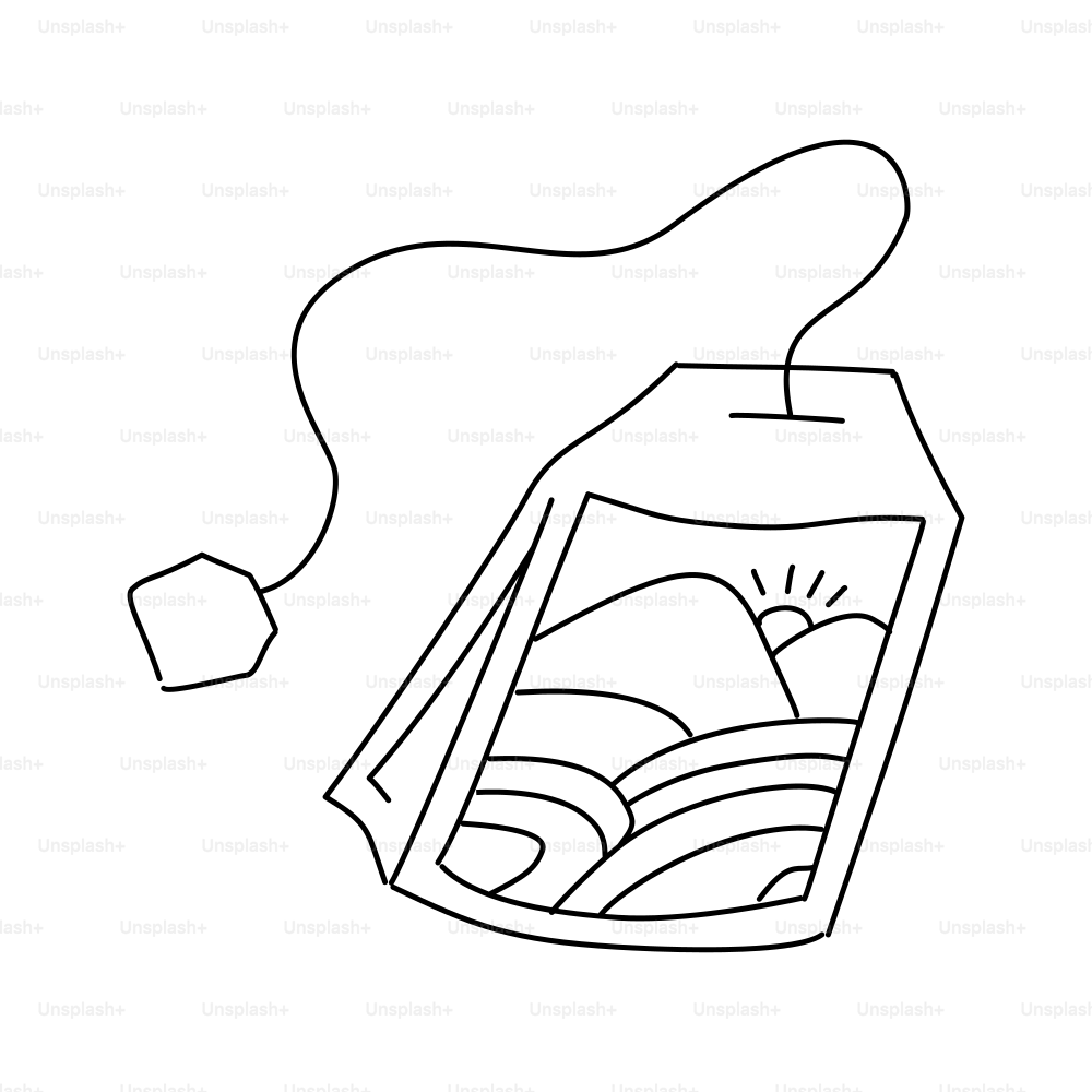 Teabag with a landscape scene inside.