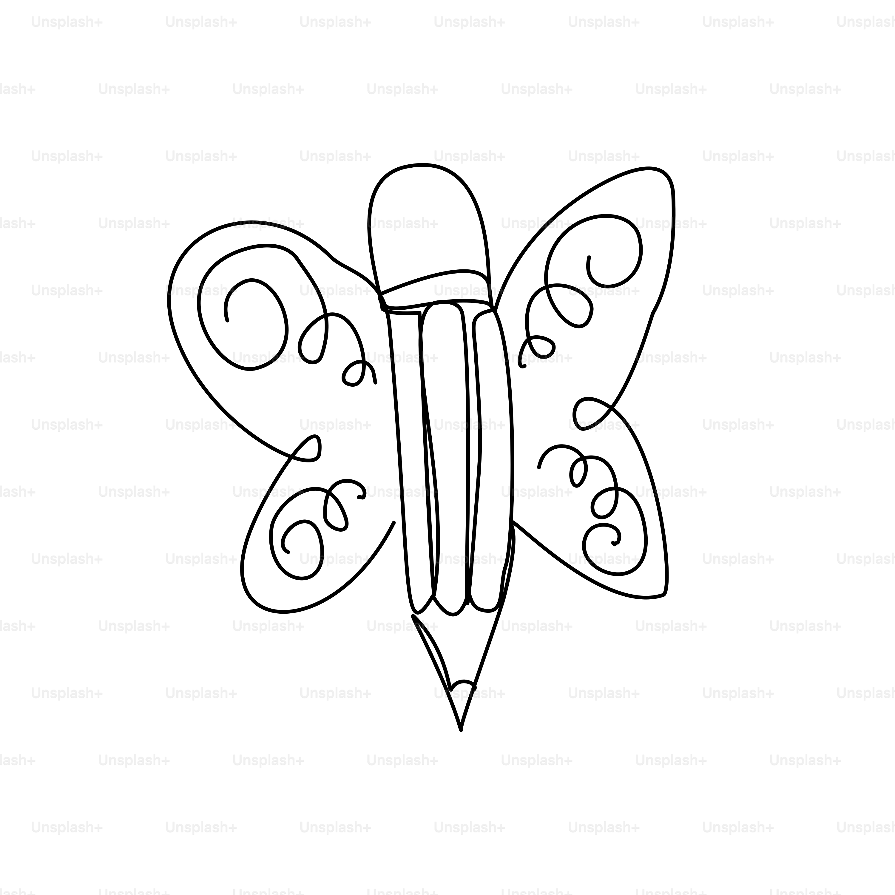 Pencil with butterfly wings drawn in one line