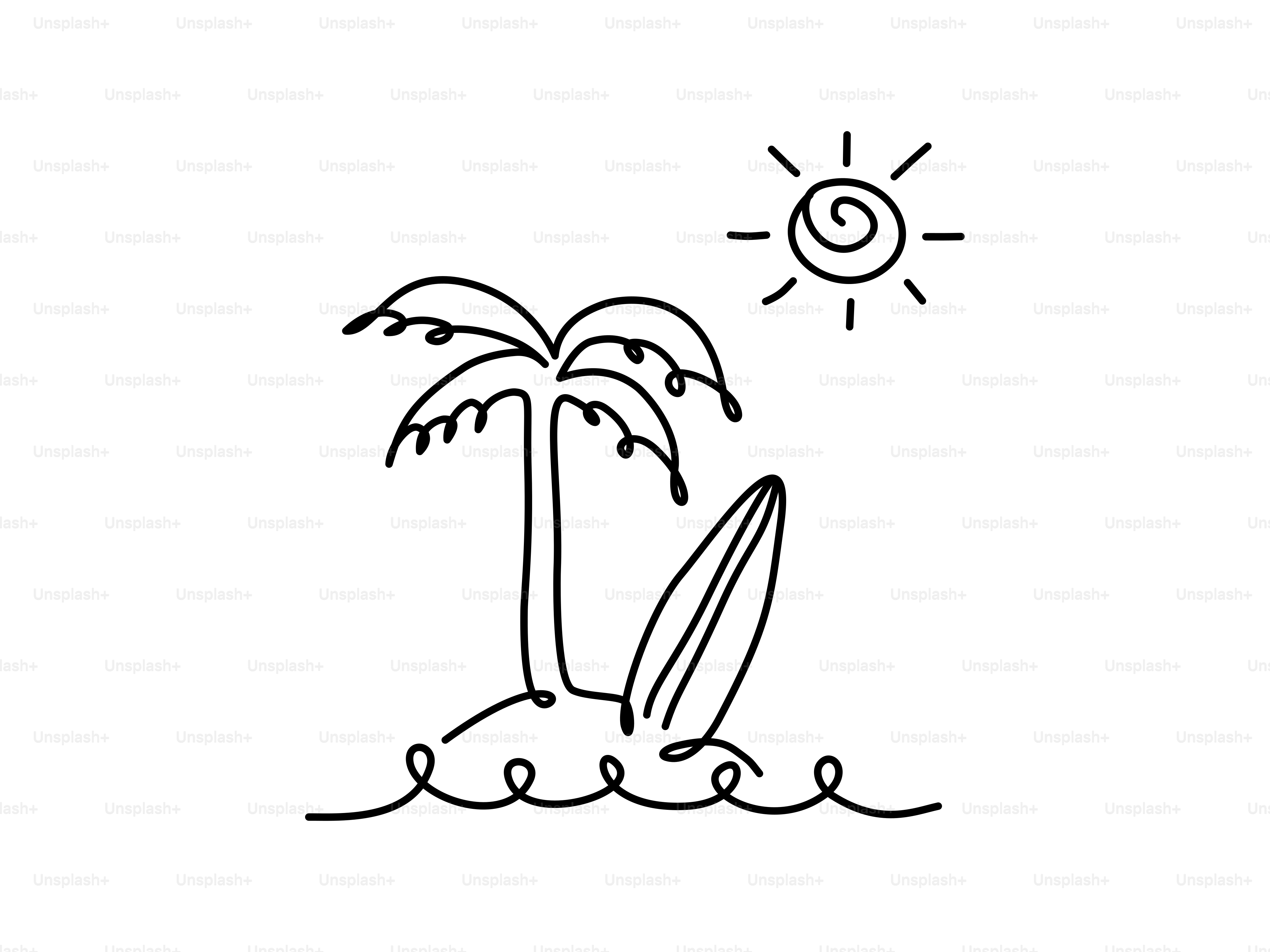 Palm tree, surfboard, and sun on island vector – Beach Image on Unsplash, image size:3000x2250