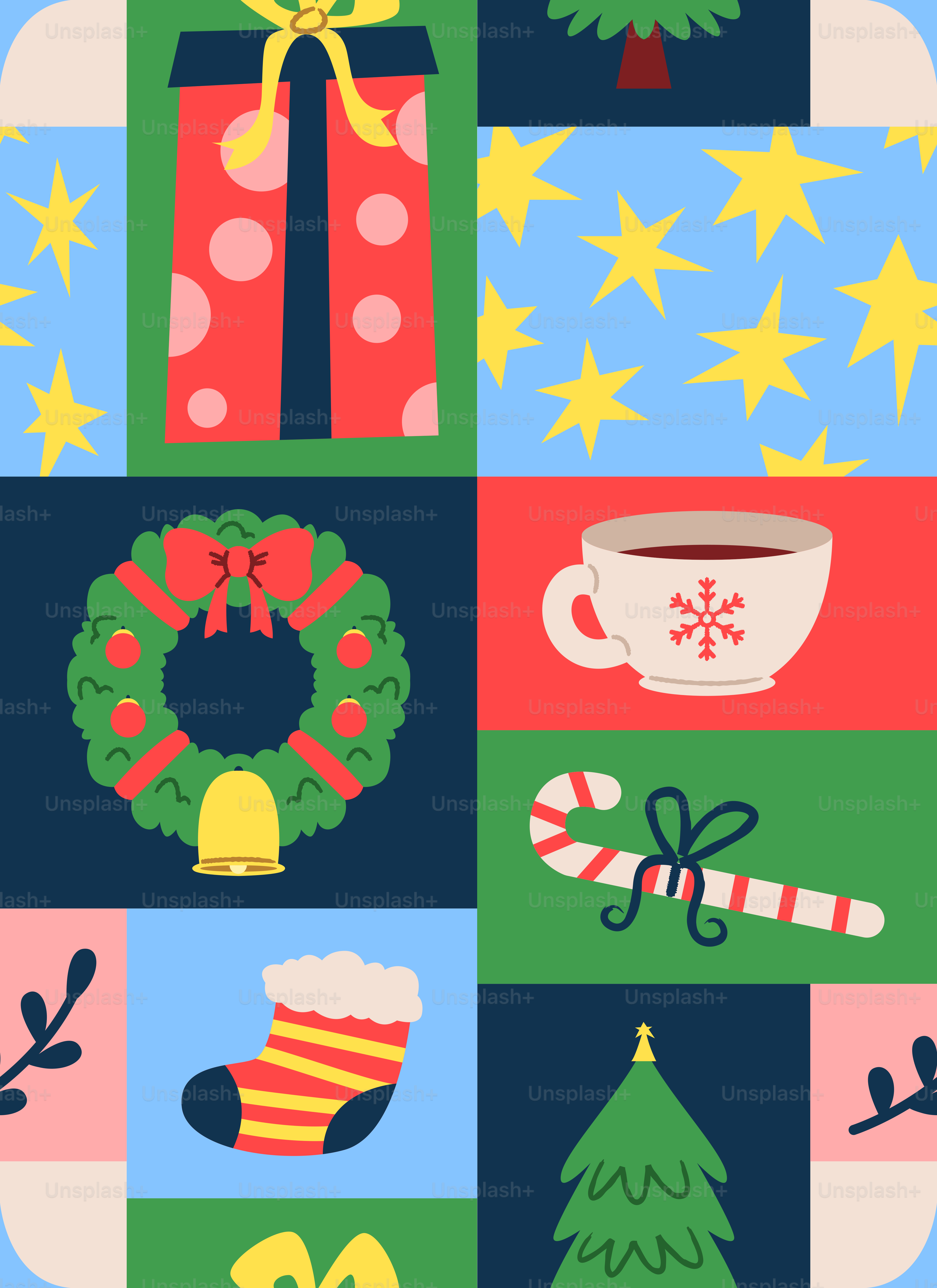 Weihnachtsfeiertags-Ikonen in einem Patchwork-Muster