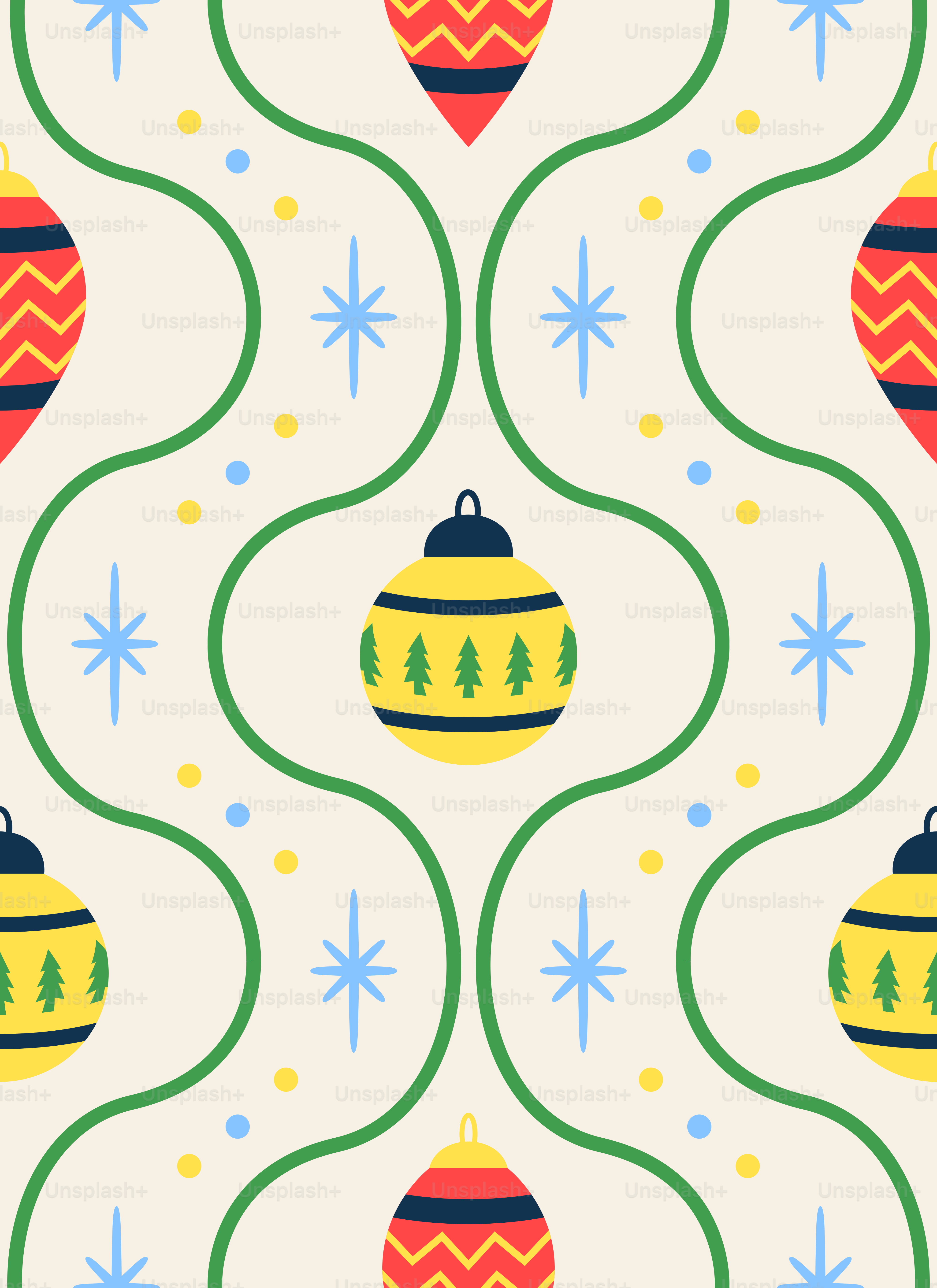 Christmas ornament pattern with stars and wavy lines