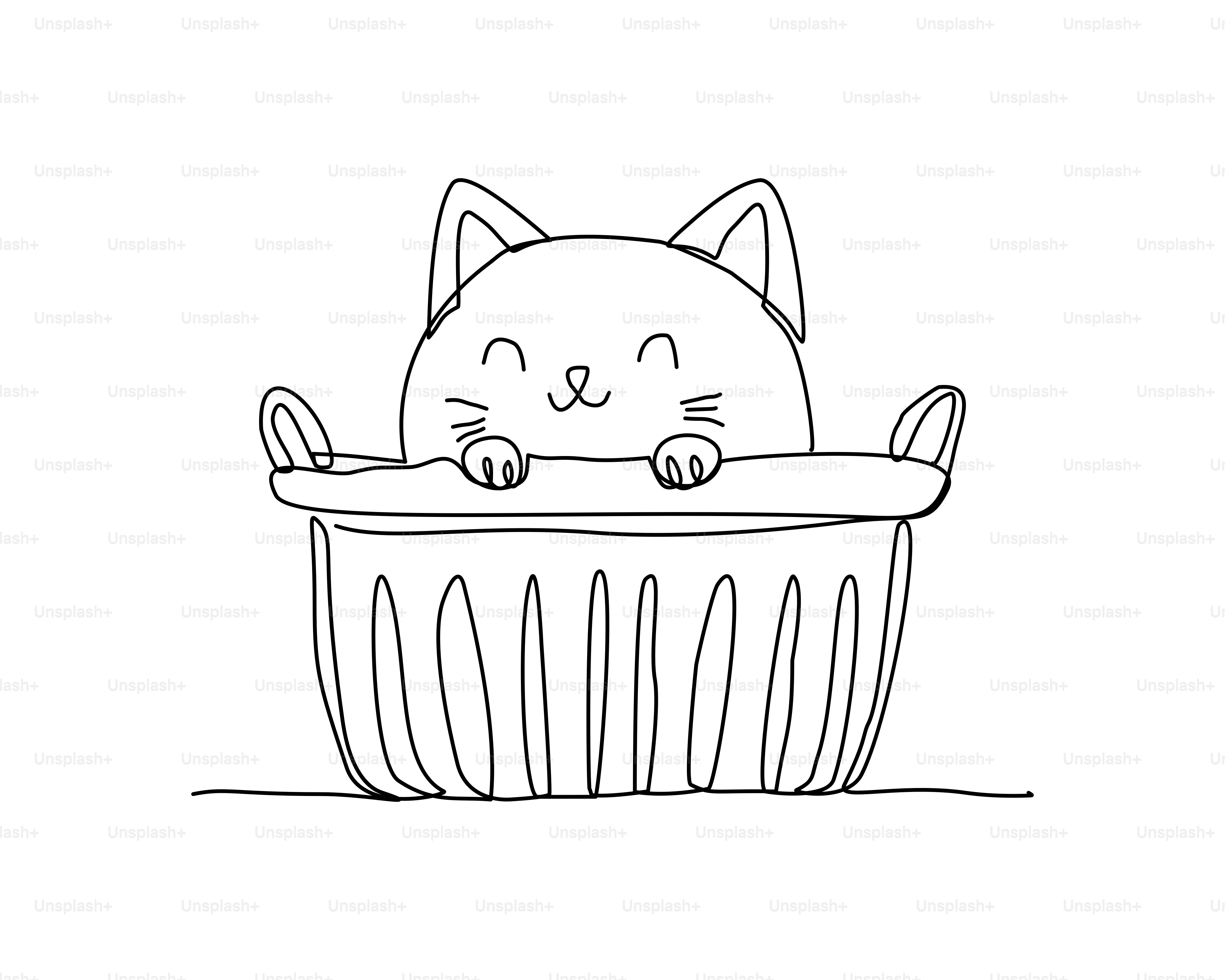 A cute cat peeking out of a basket