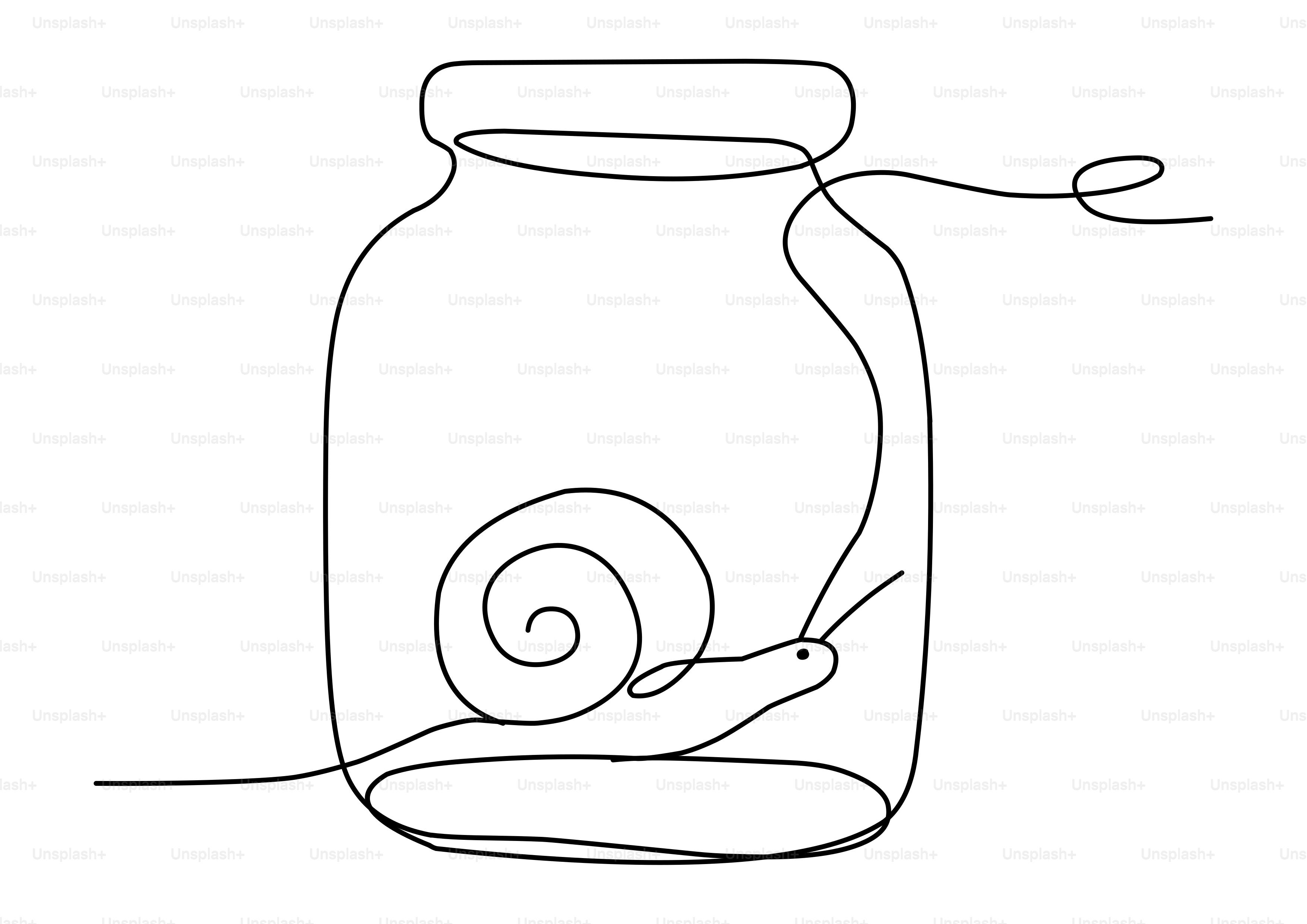 Snail drawn in a single continuous line inside jar