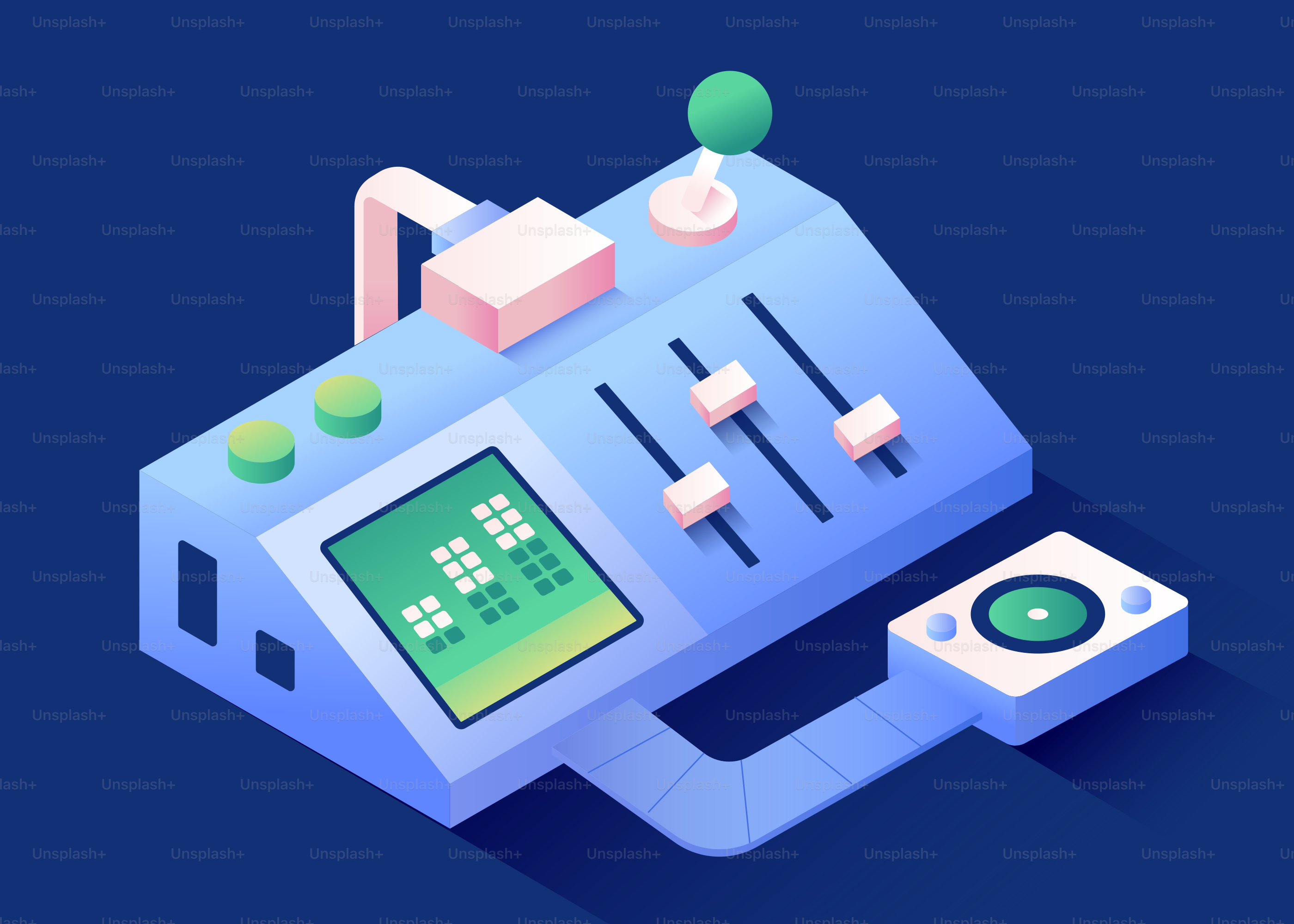 Una console di missaggio sonora futuristica con cursori e pulsanti