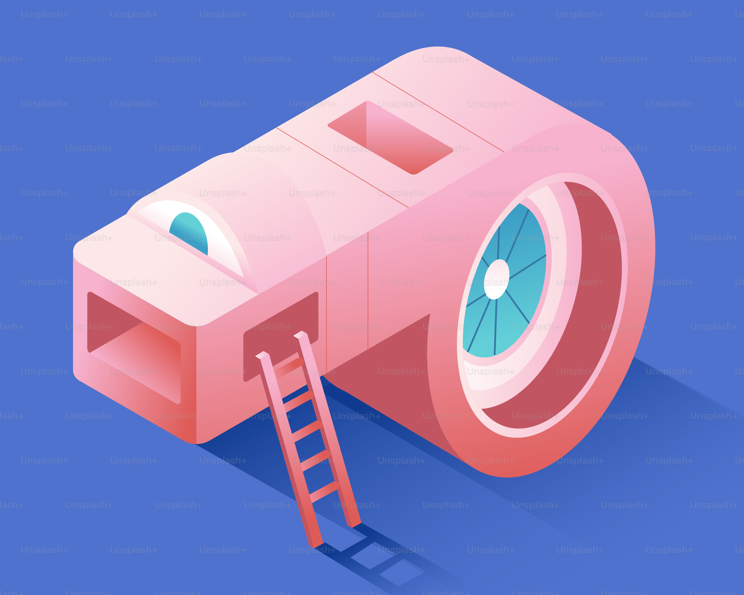 Pink whistle with an eye and ladder on blue background
