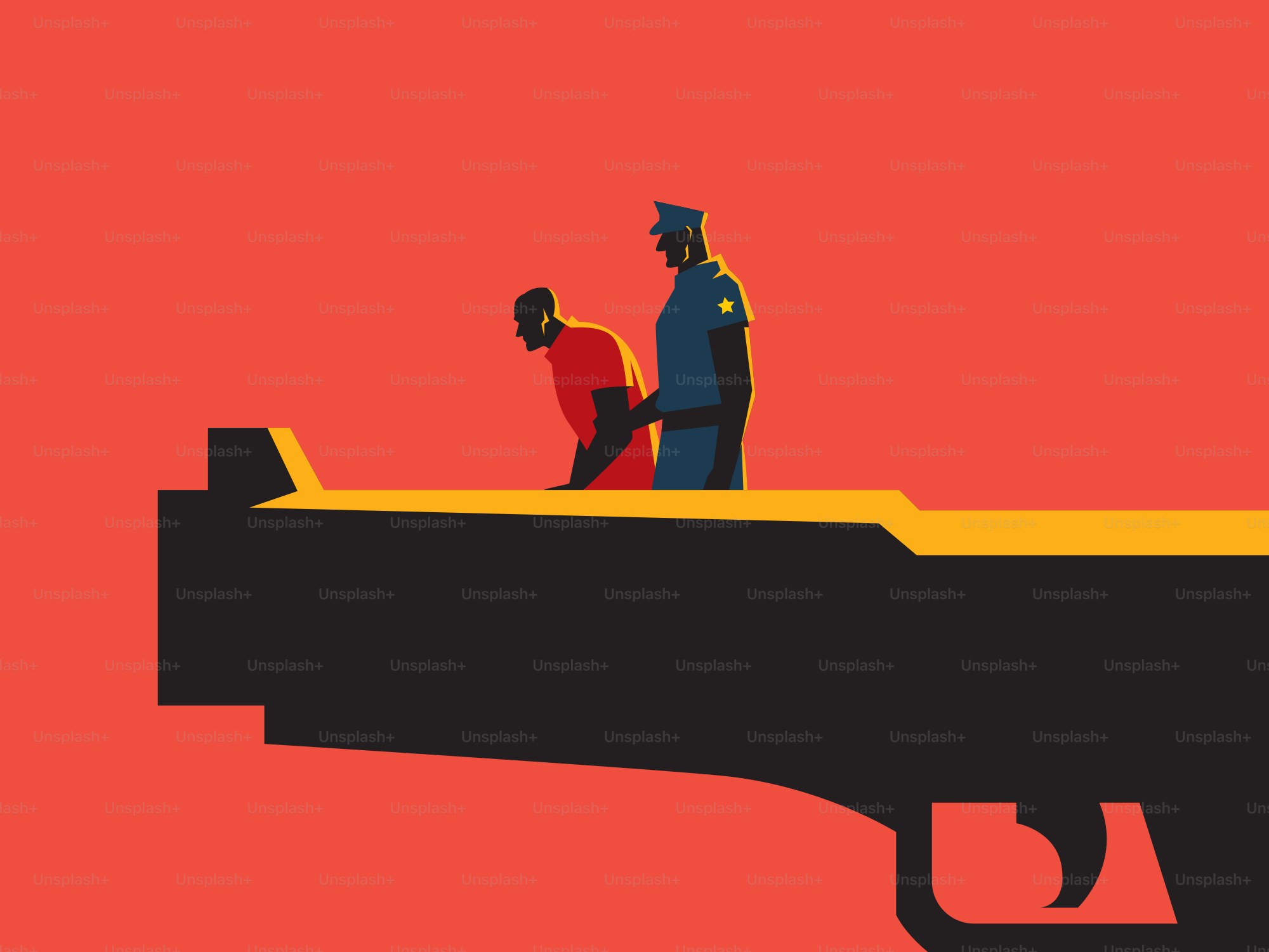 Police officer arresting a man on a gun.