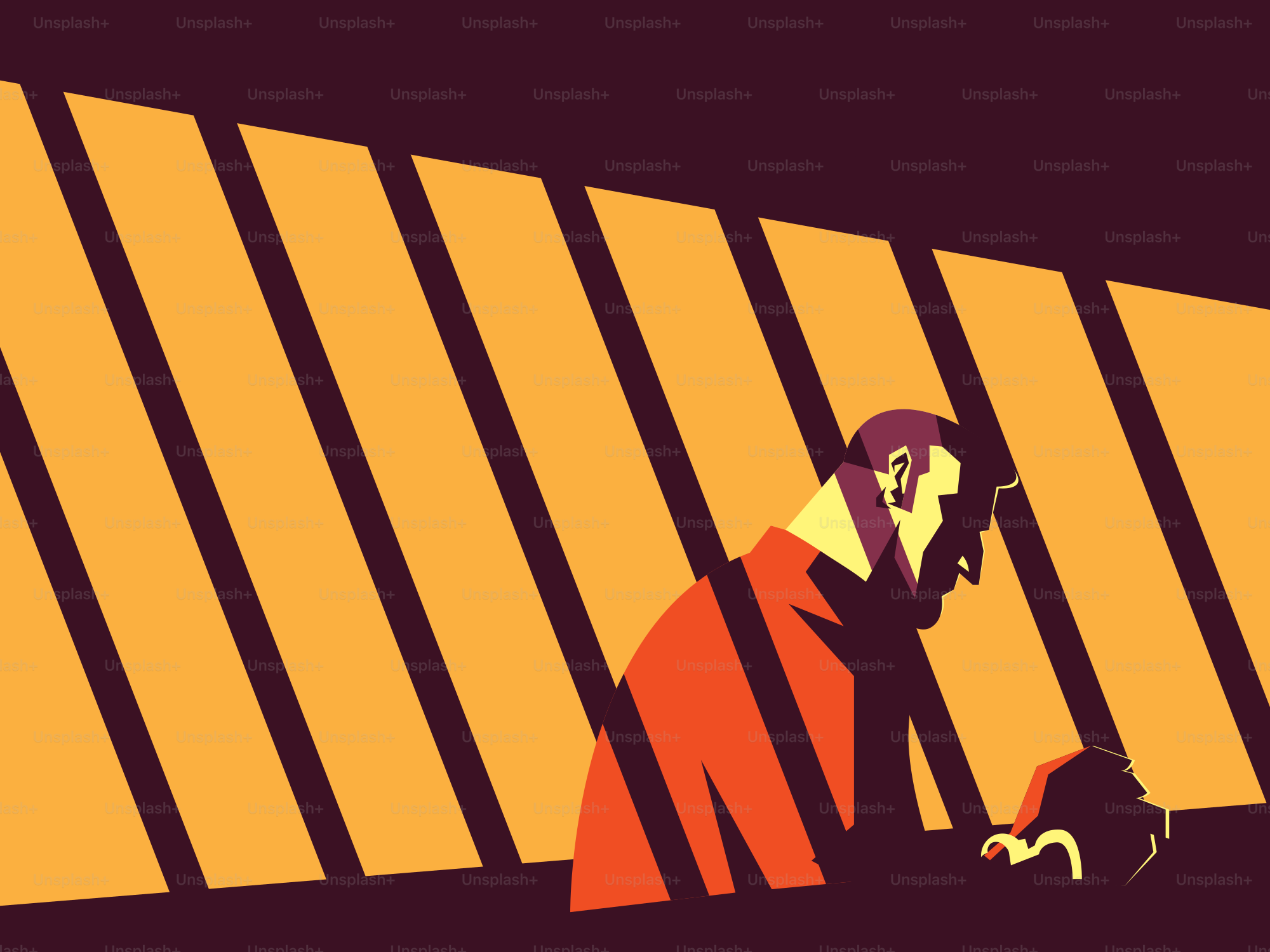 Homme dans l’ombre avec des bandes lumineuses diagonales