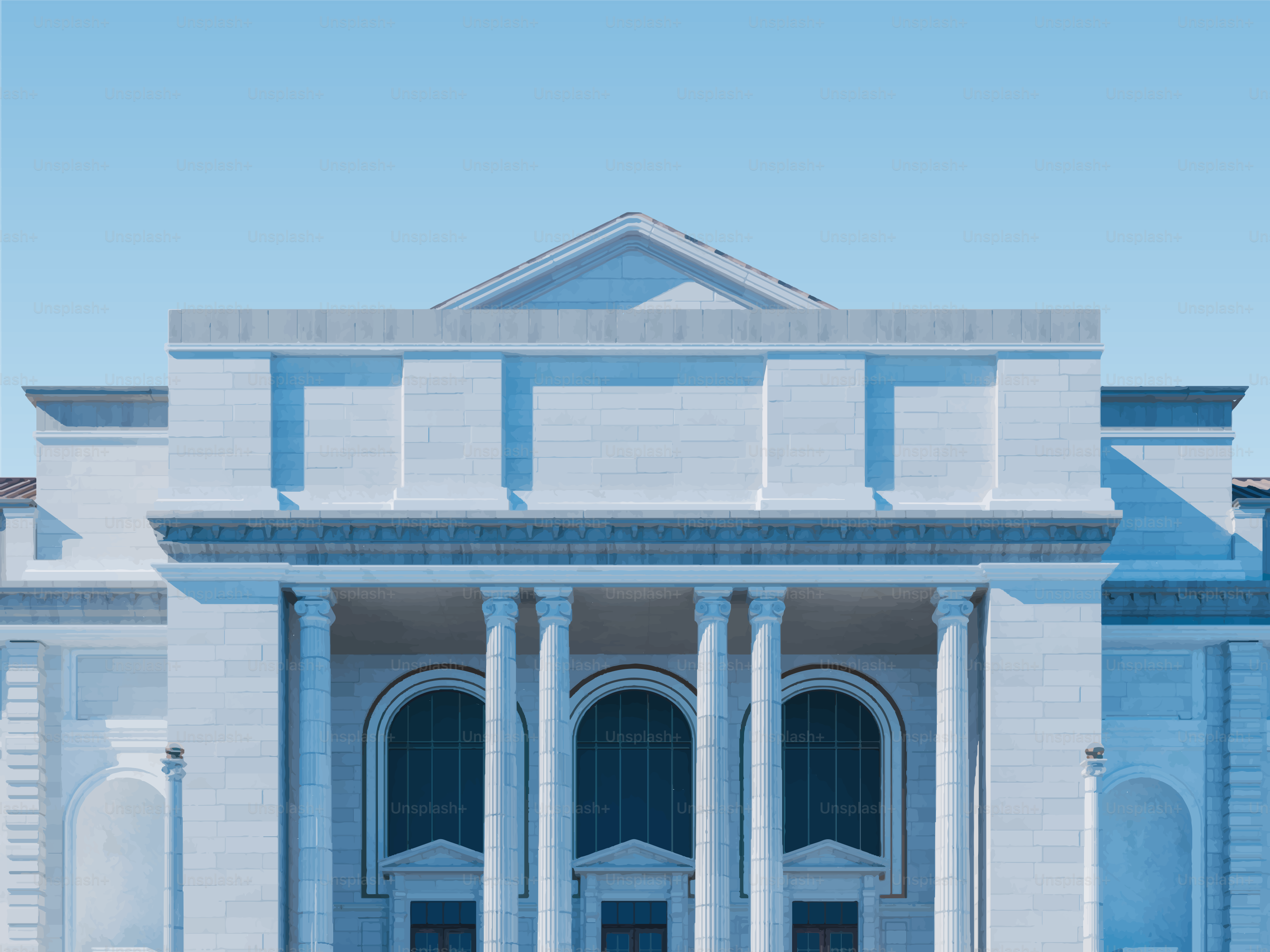 Classical building facade with columns and arched windows