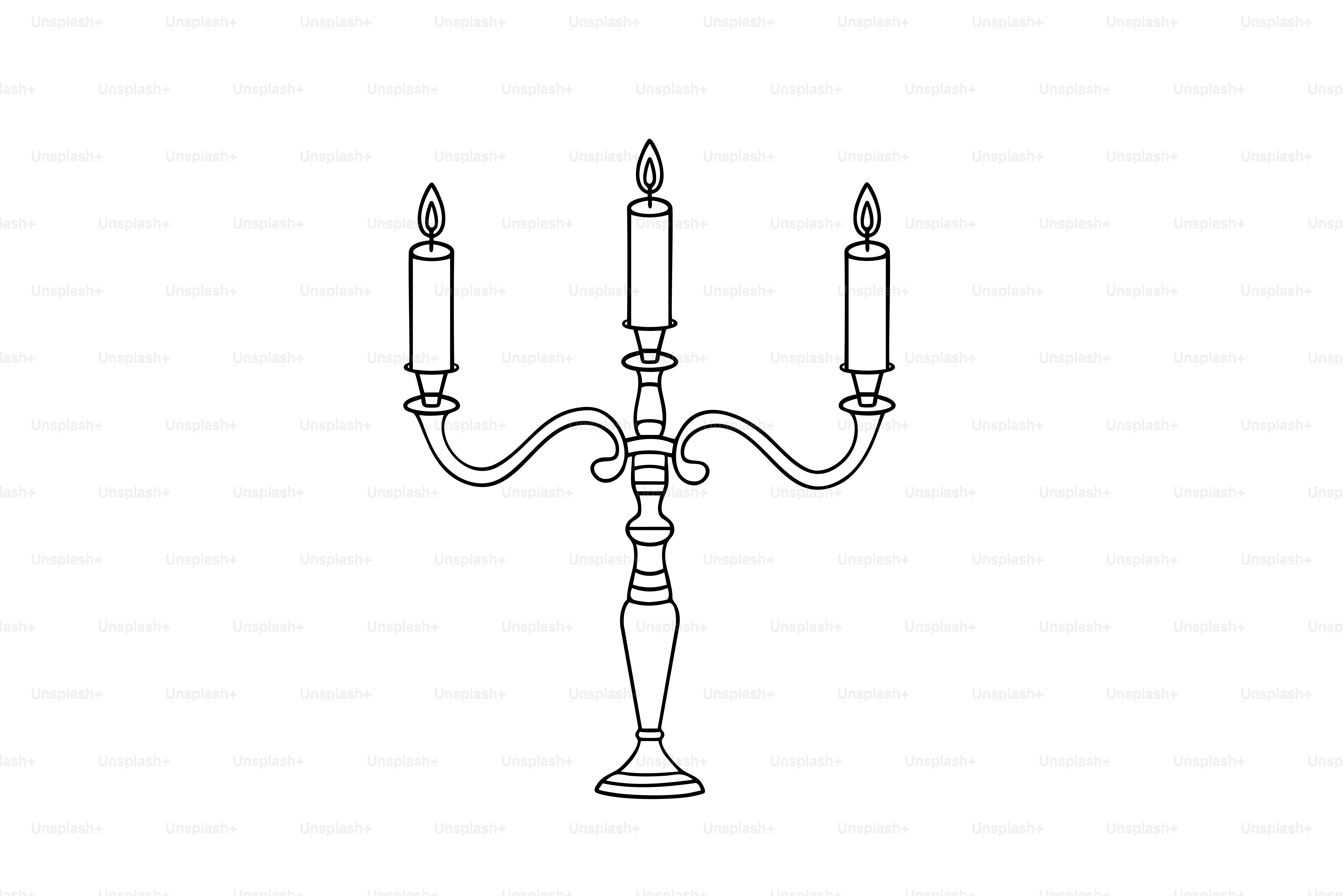 A three-branched candelabra with lit candles.