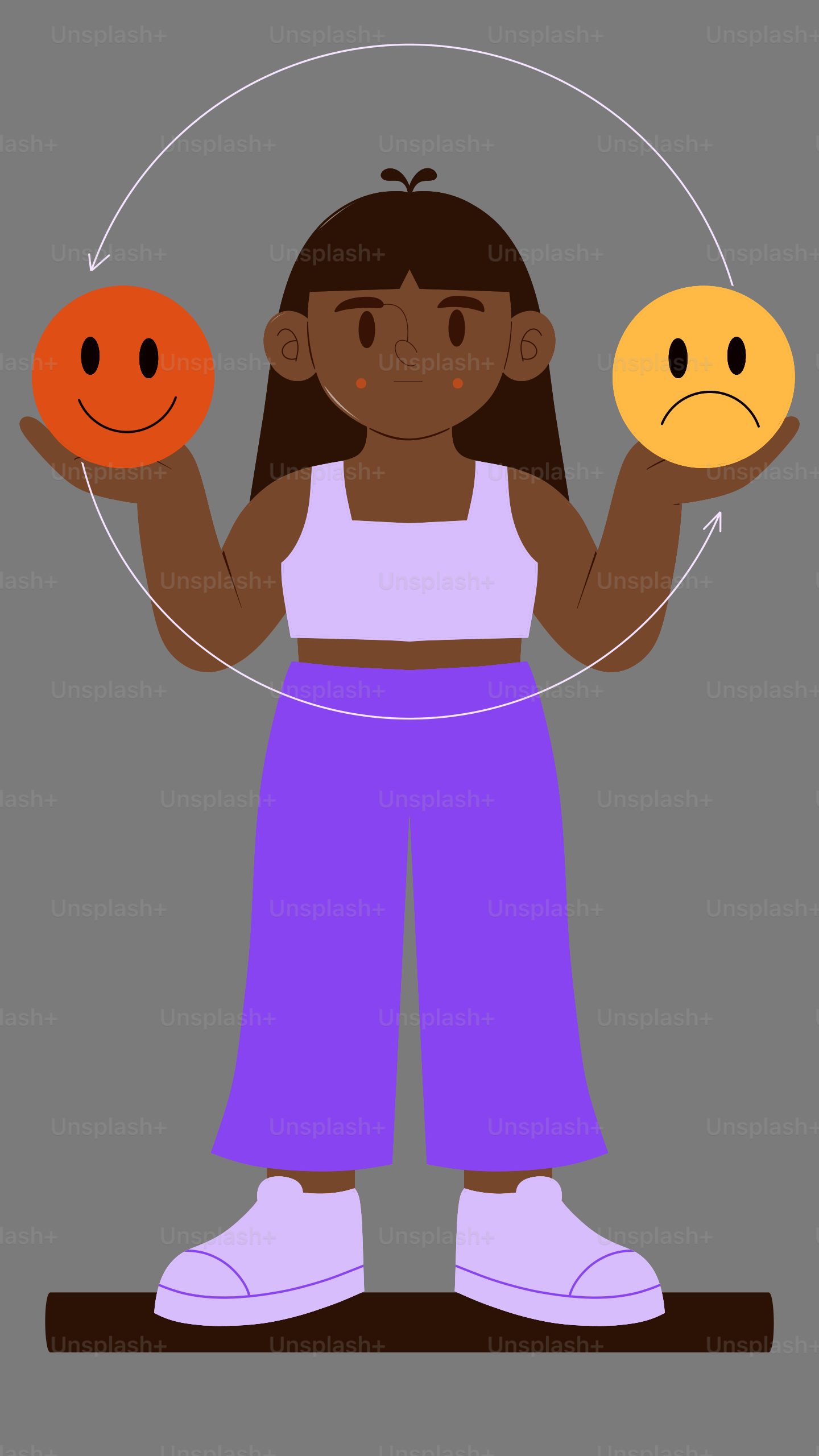 Person holding happy and sad faces with a cycle