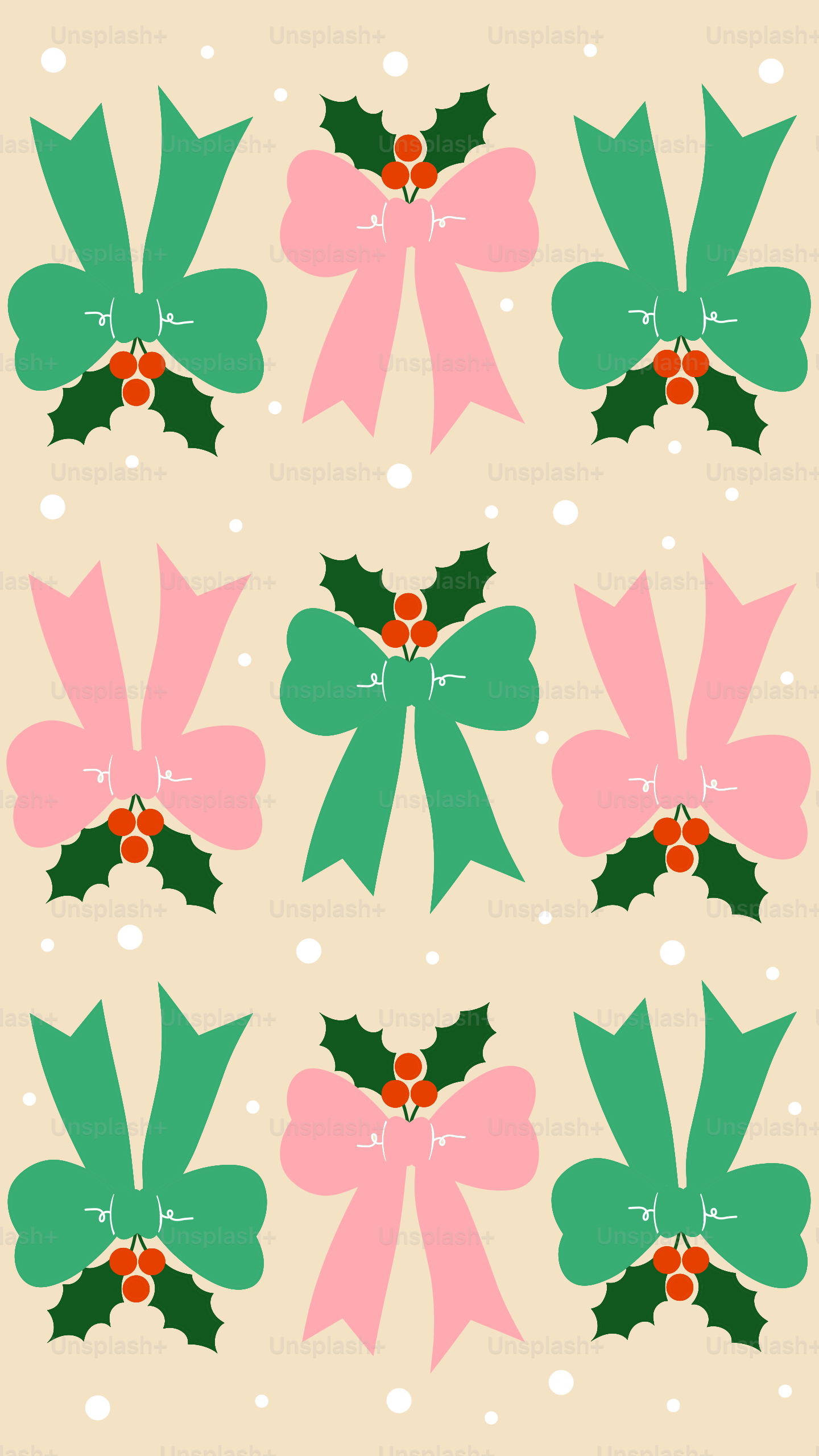 Christmas bows with holly and berries pattern