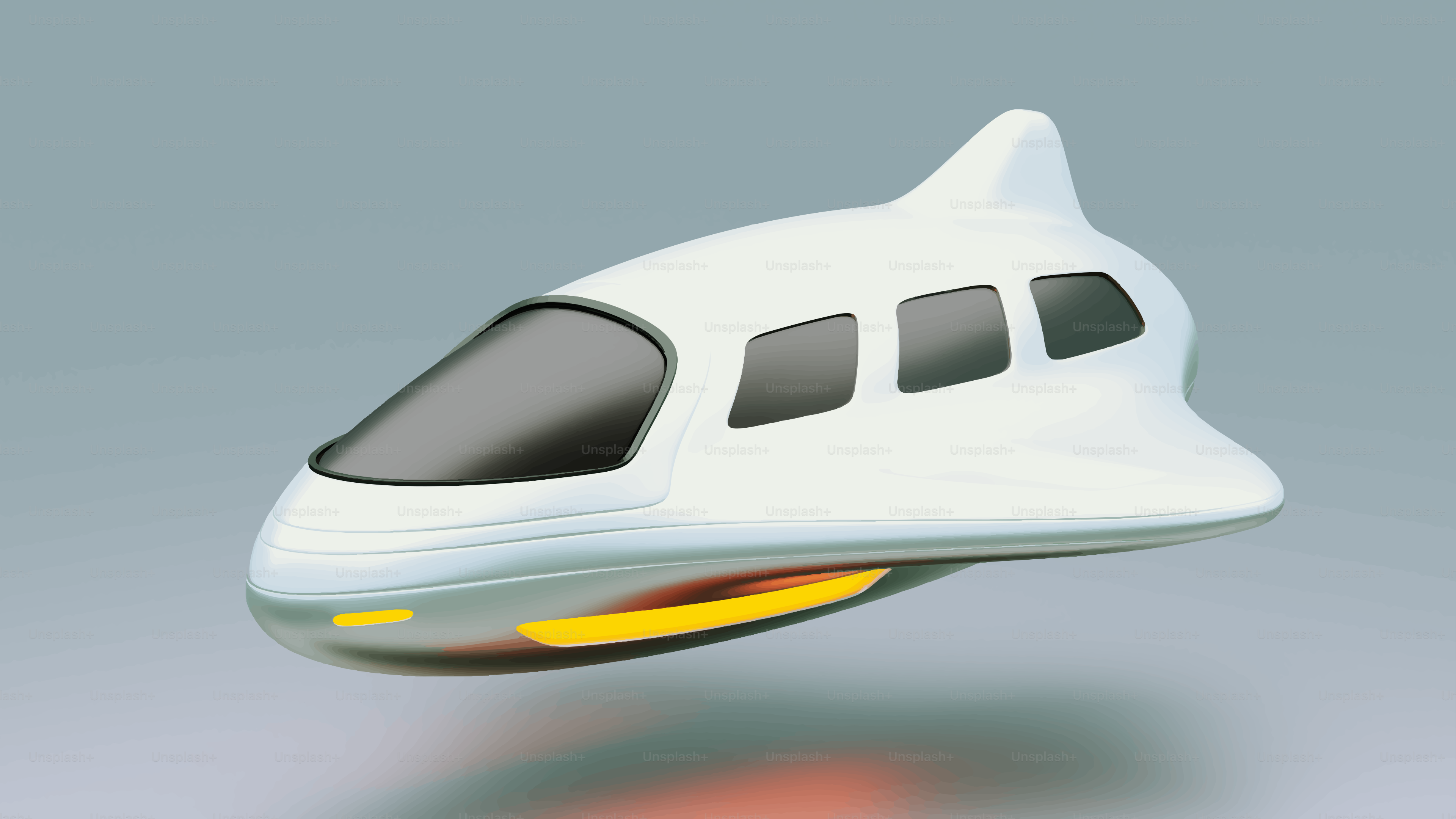 Futuristic white aircraft with tinted windows