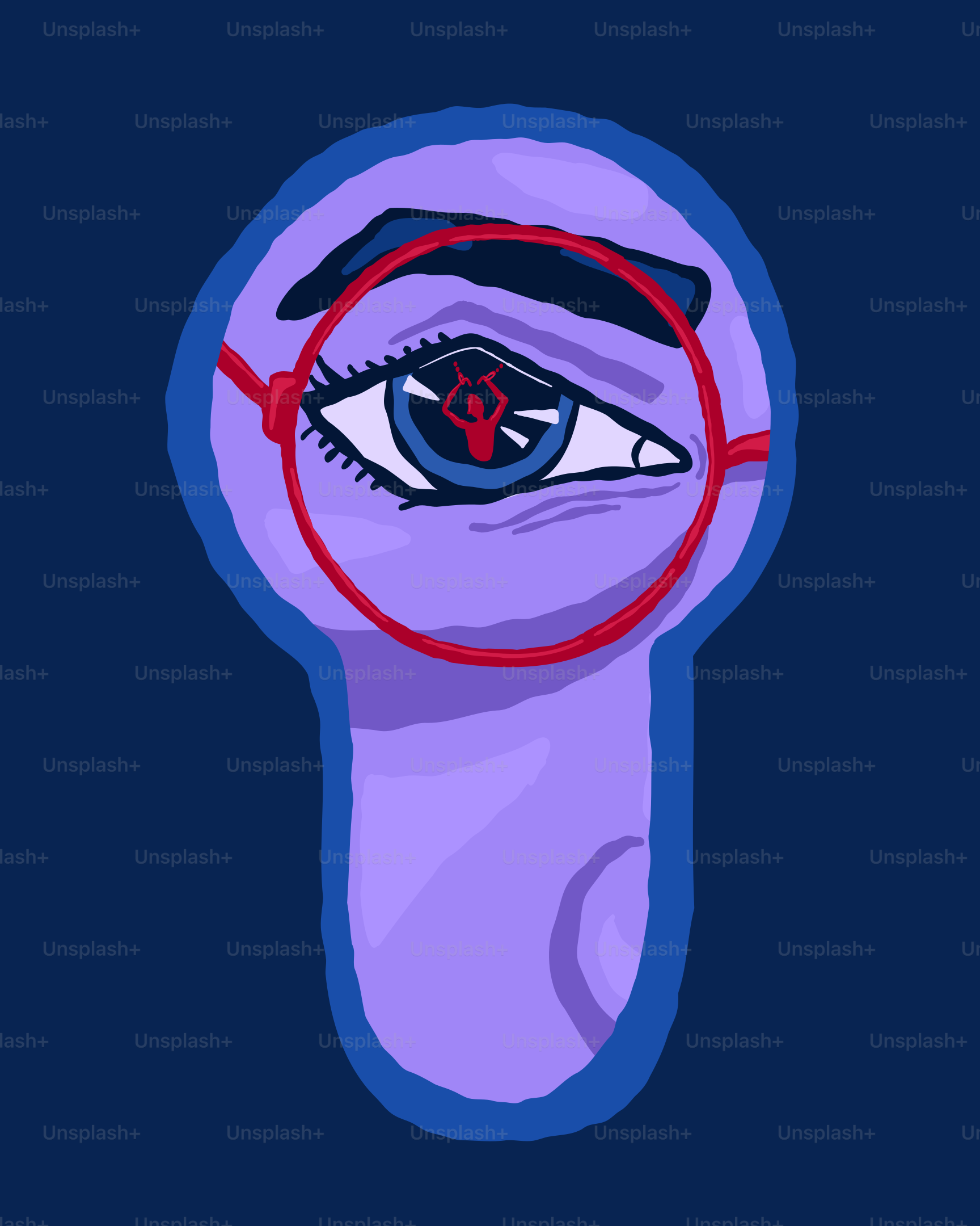 Abstract eye with red circle on blue background