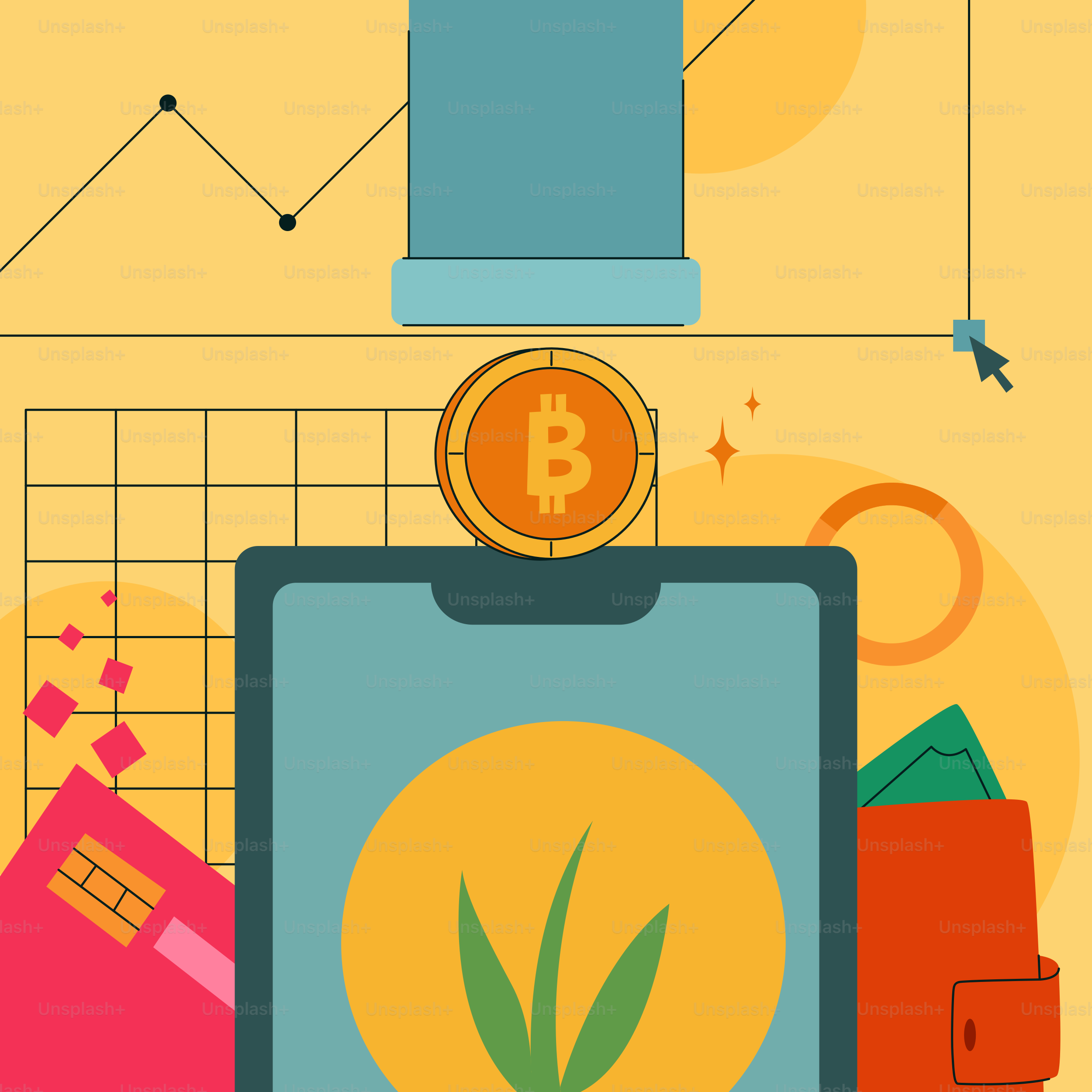 스마트폰에 지갑과 신용카드가 있는 비트코인 심볼. 벡터 – Unsplash의 사업 이미지