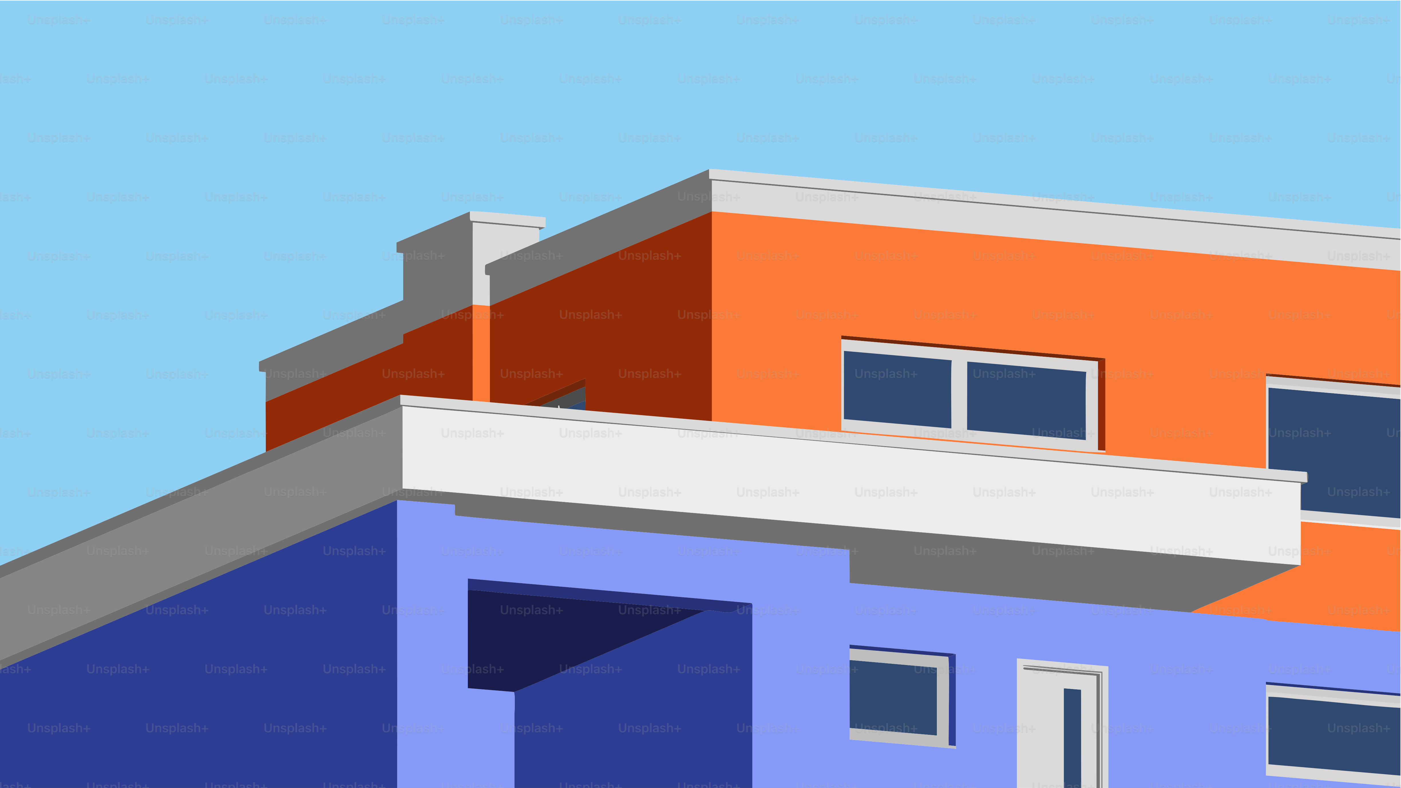 Modernes Gebäude mit blauer und oranger Fassade