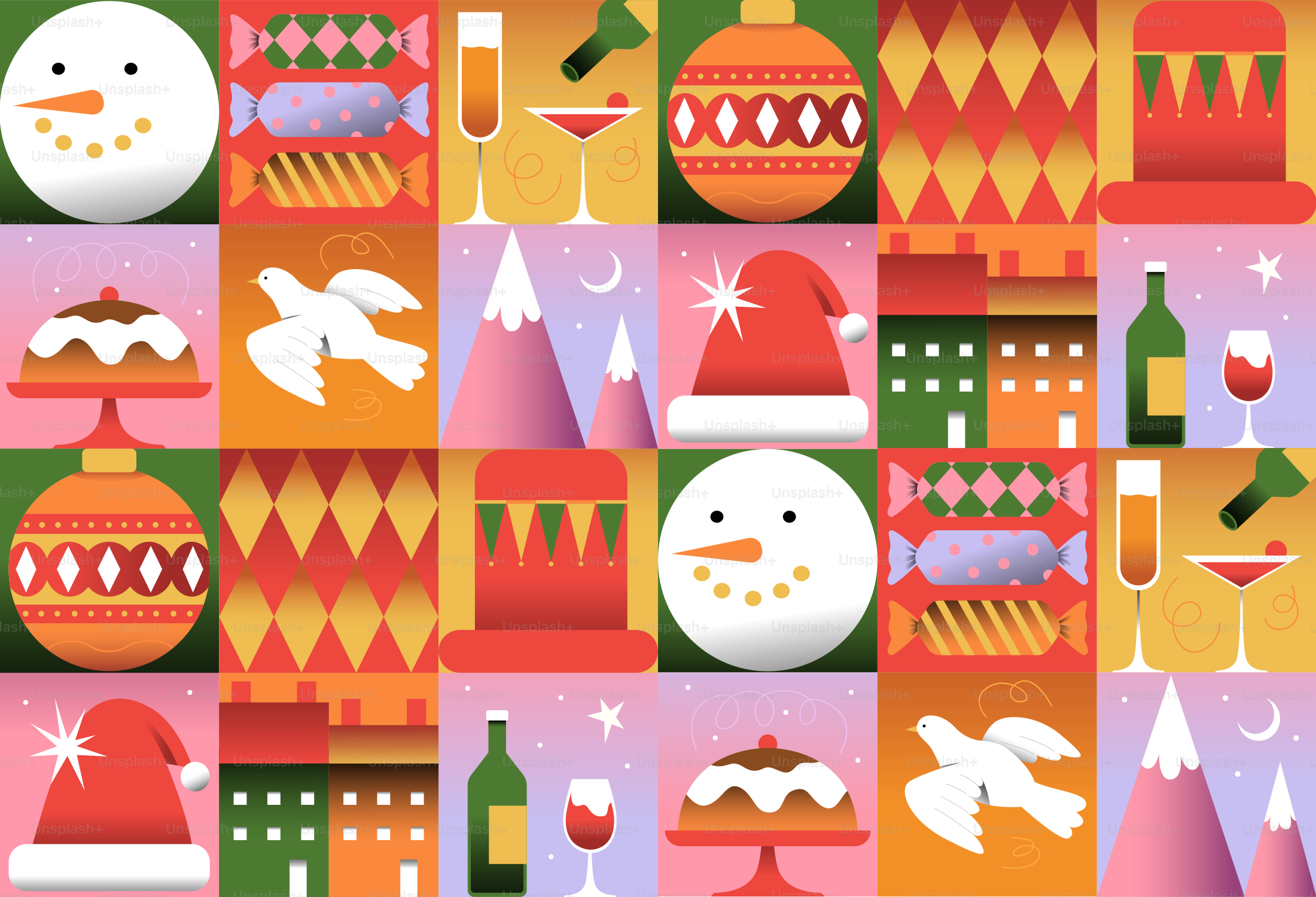 Christmas themed geometric pattern with festive icons. vector ...