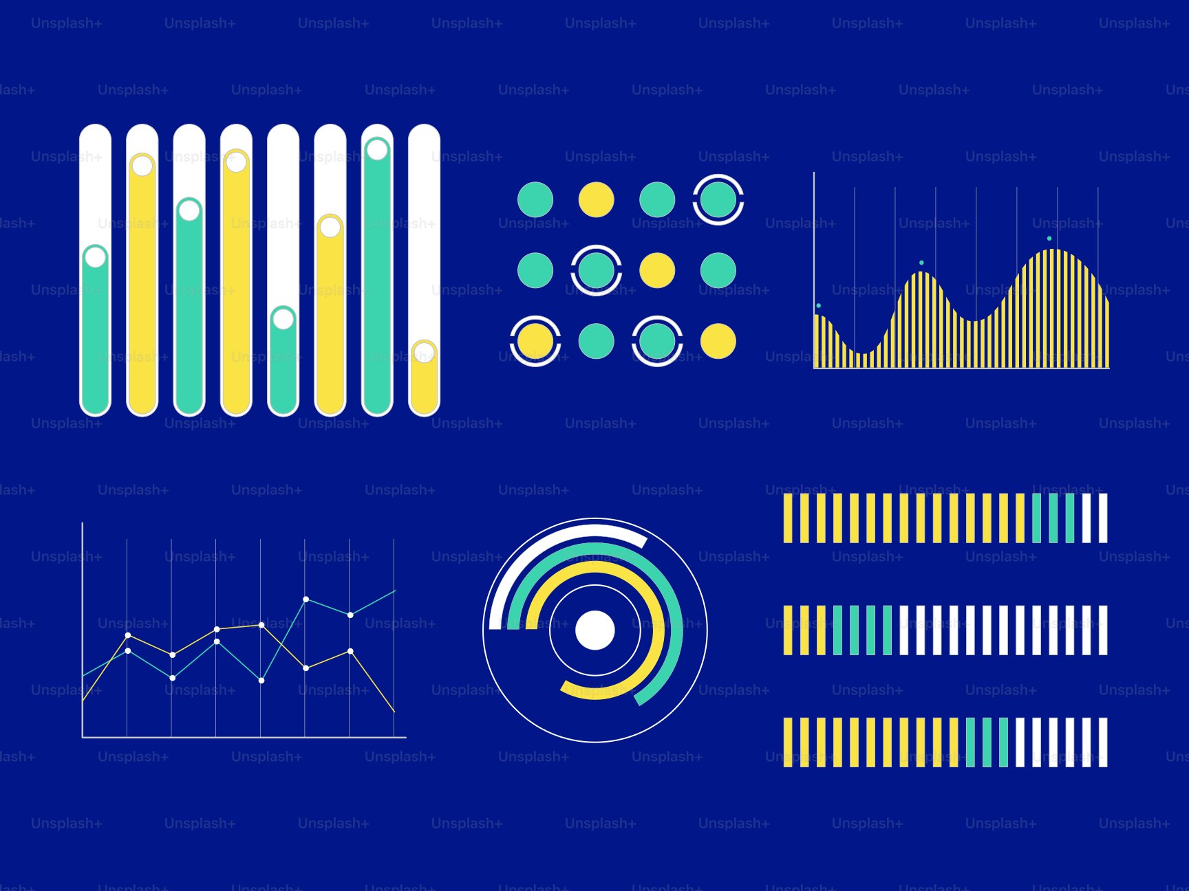 Various charts and graphs on blue background