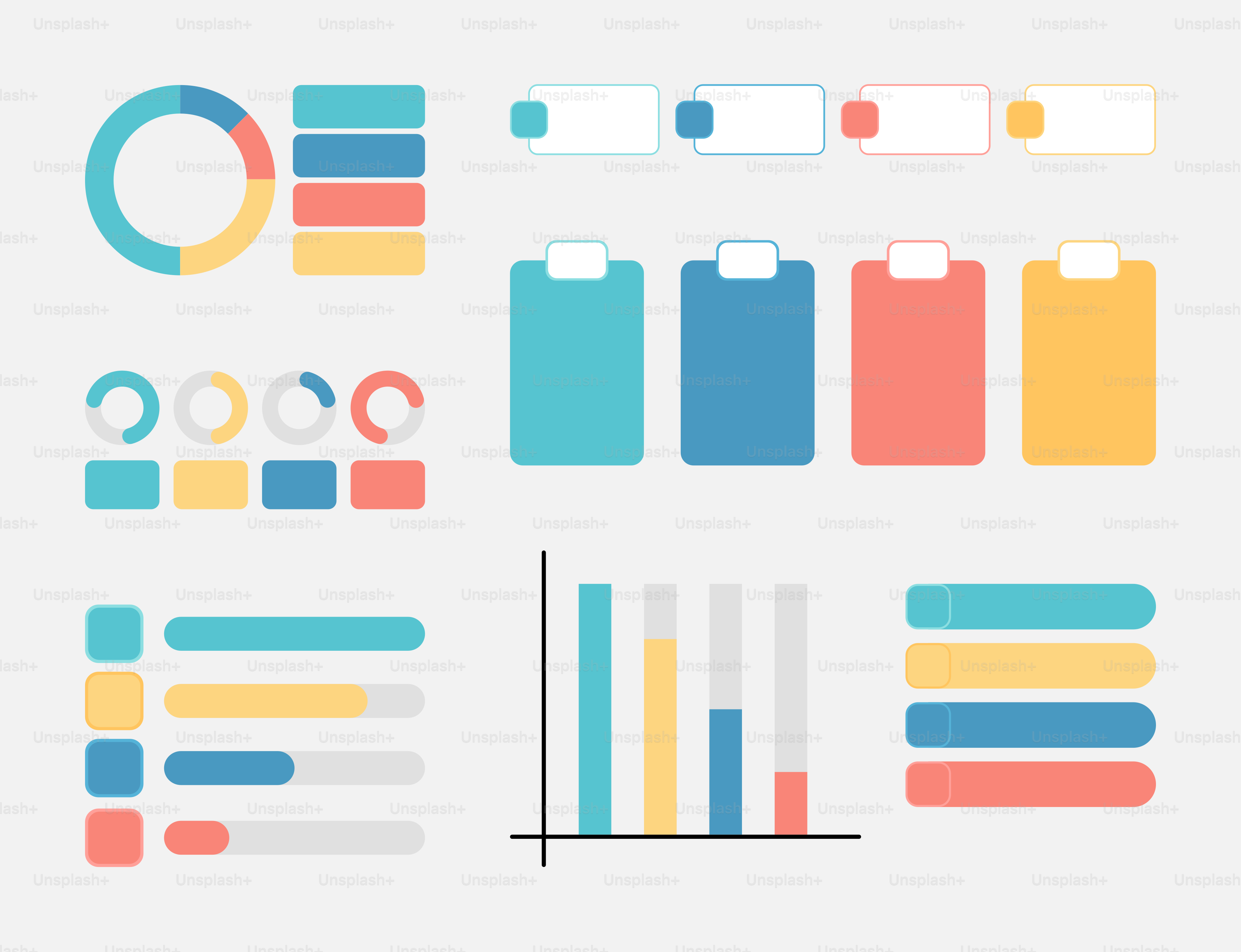 Collection of colorful infographic elements and charts