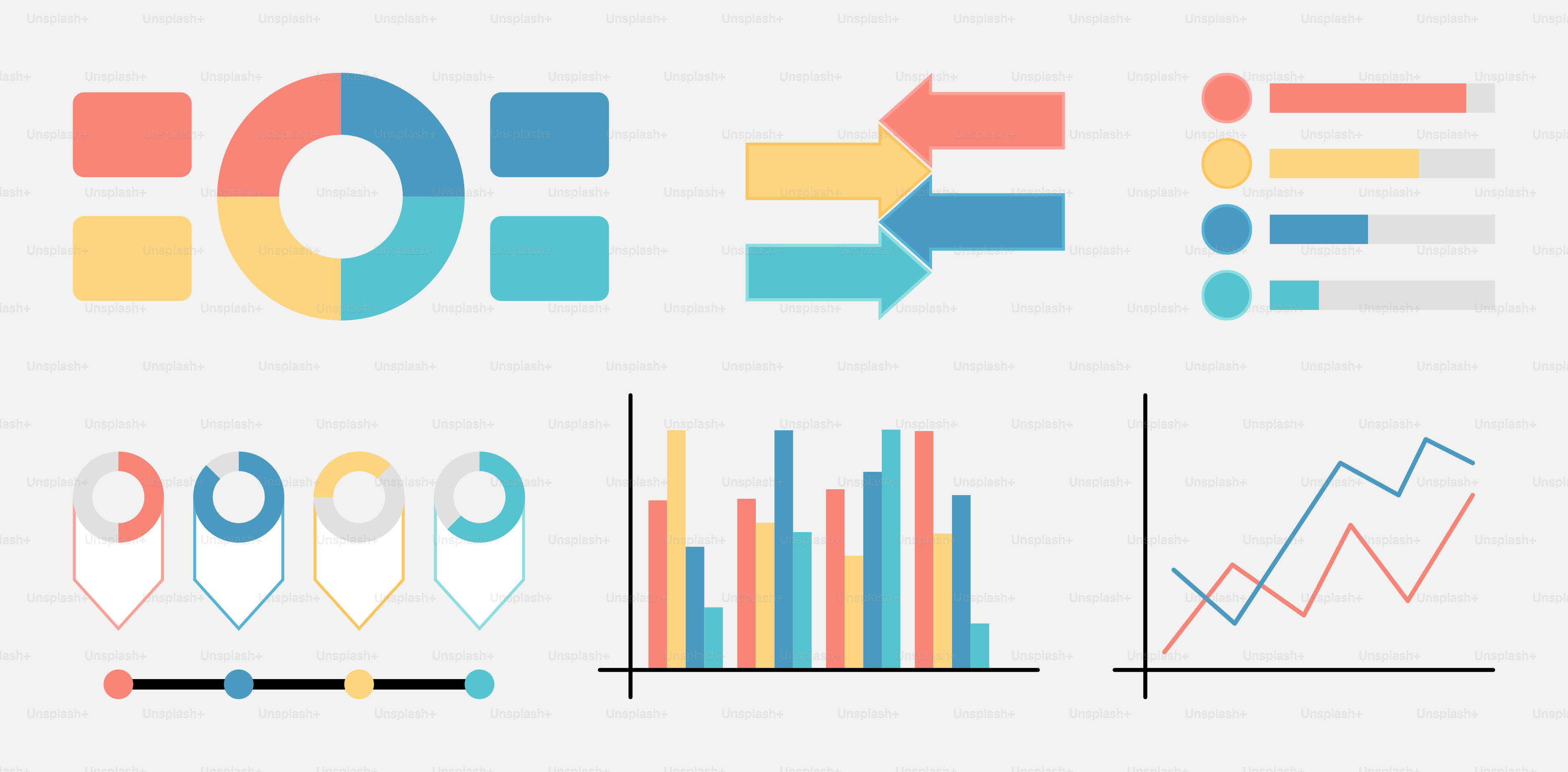 Various colorful data visualization charts and graphs. vector ...